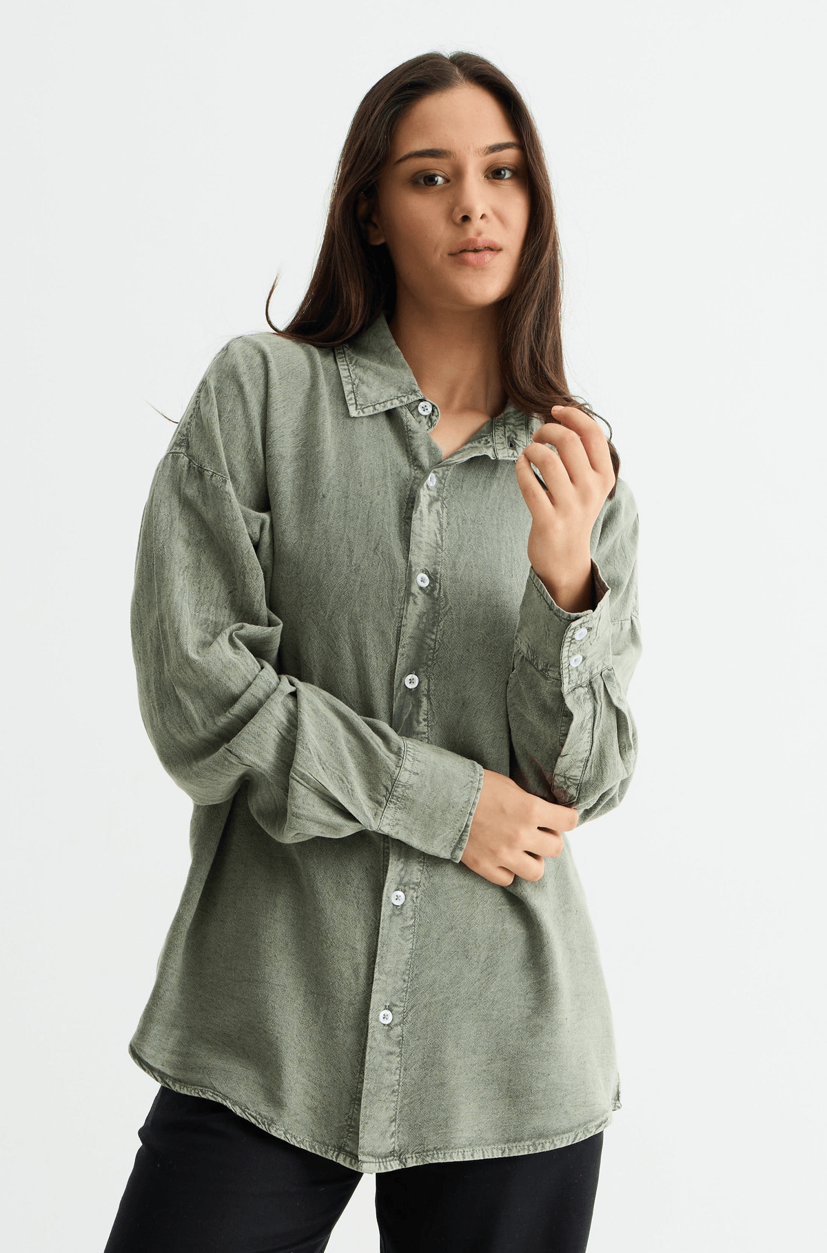 Washed Past Olive Linen Shirt - View 2 - Superr*