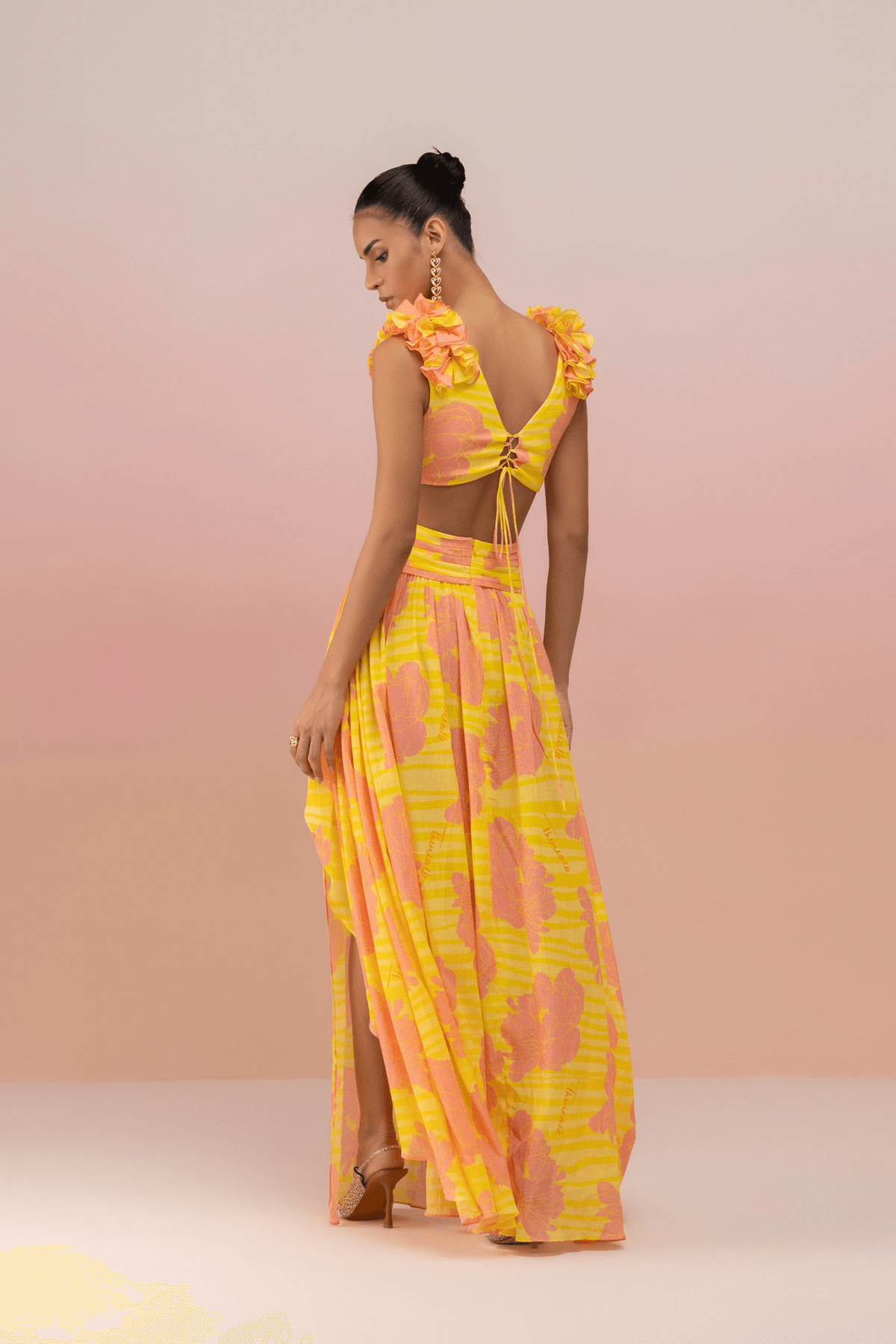 CUTOUT RUFFLED LONG DRESS - View 4 - Superr*