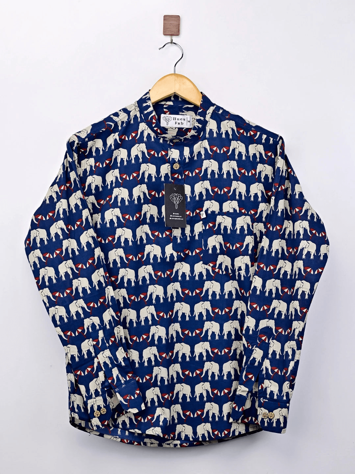 Navy Blue Elephant Umbrella Printed Short Kurta - View 4 - Superr*