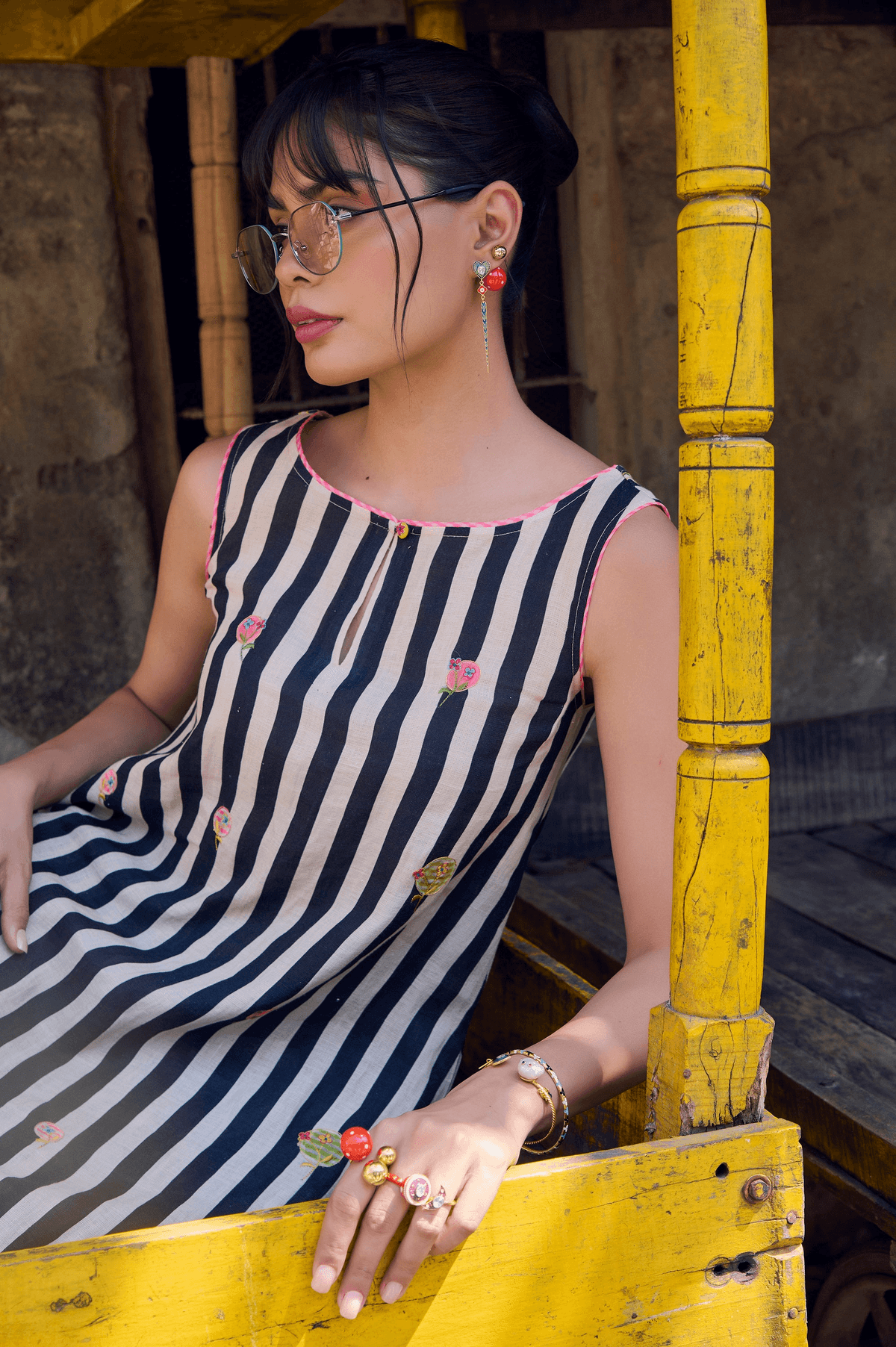Safar Stripe Embroidered A-Line Kurta Set - View 4 - Superr*