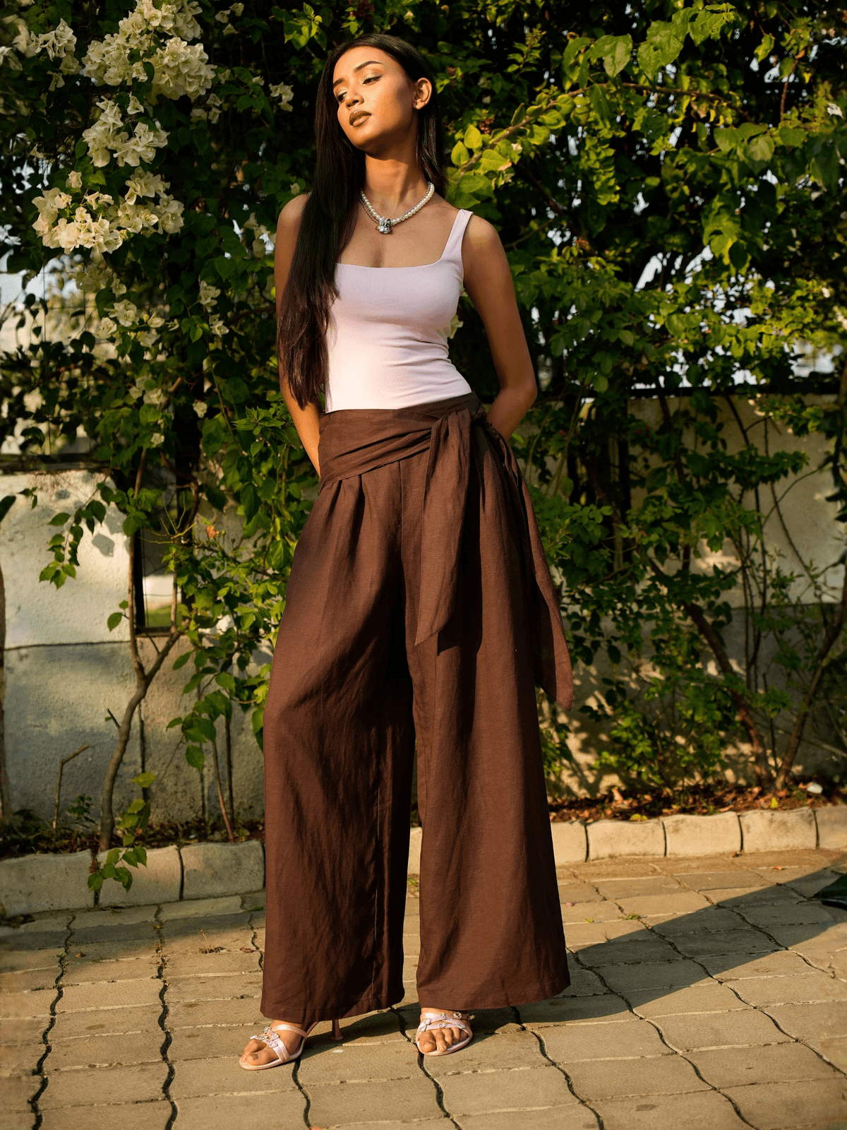 Brown Linen Wide Pants - View 2 - Superr*