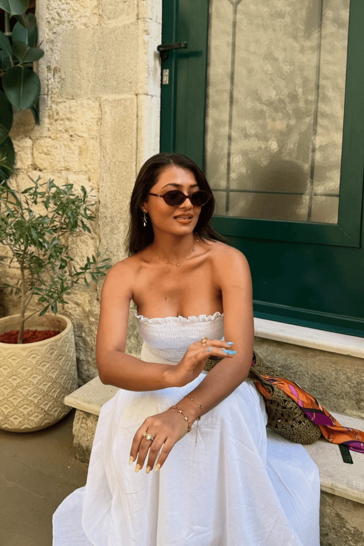 White Strapless Smocked Dress - View 2 - Superr*