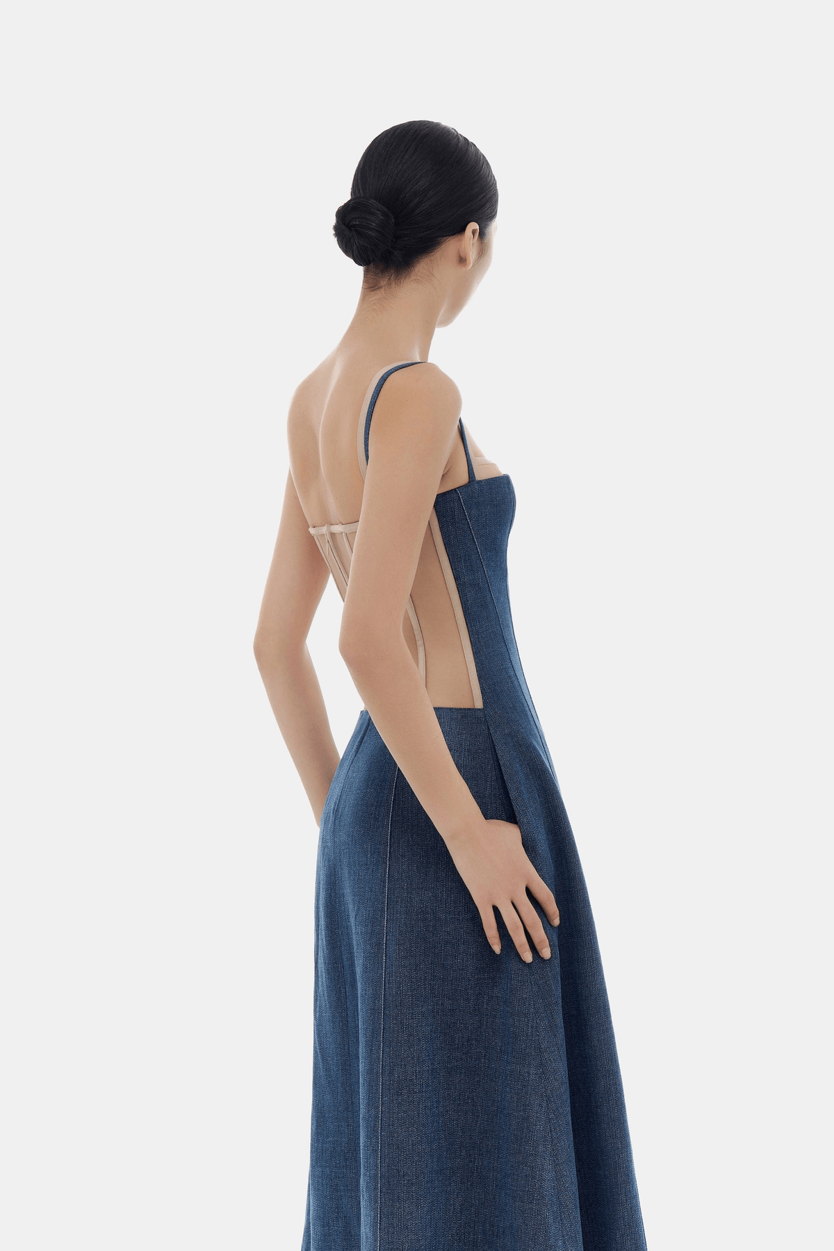 Denim Blue Corset Midi Dress - View 2 - Superr*