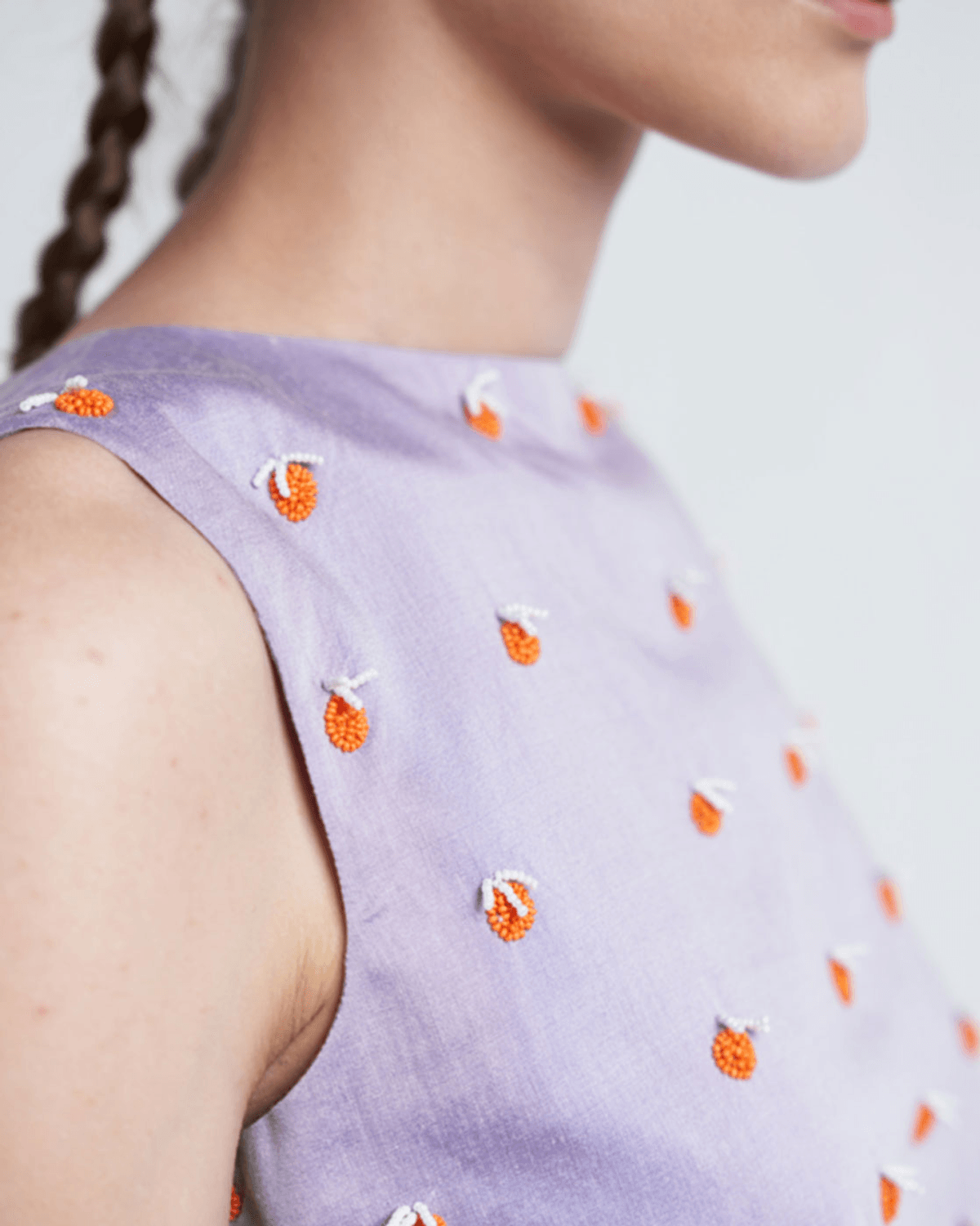 Lavender Round Neck Crop Top With Skirt Co Ord - View 3 - Superr*