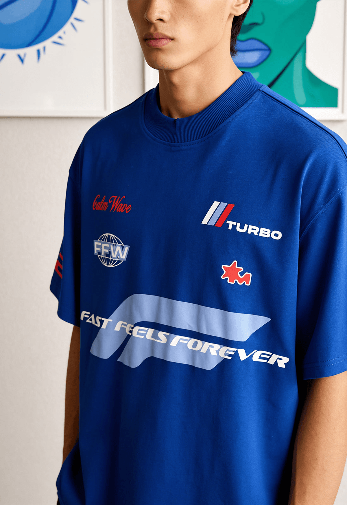 Fast Feel Blue Heavyweight Oversized T-Shirt - View 2 - Superr*