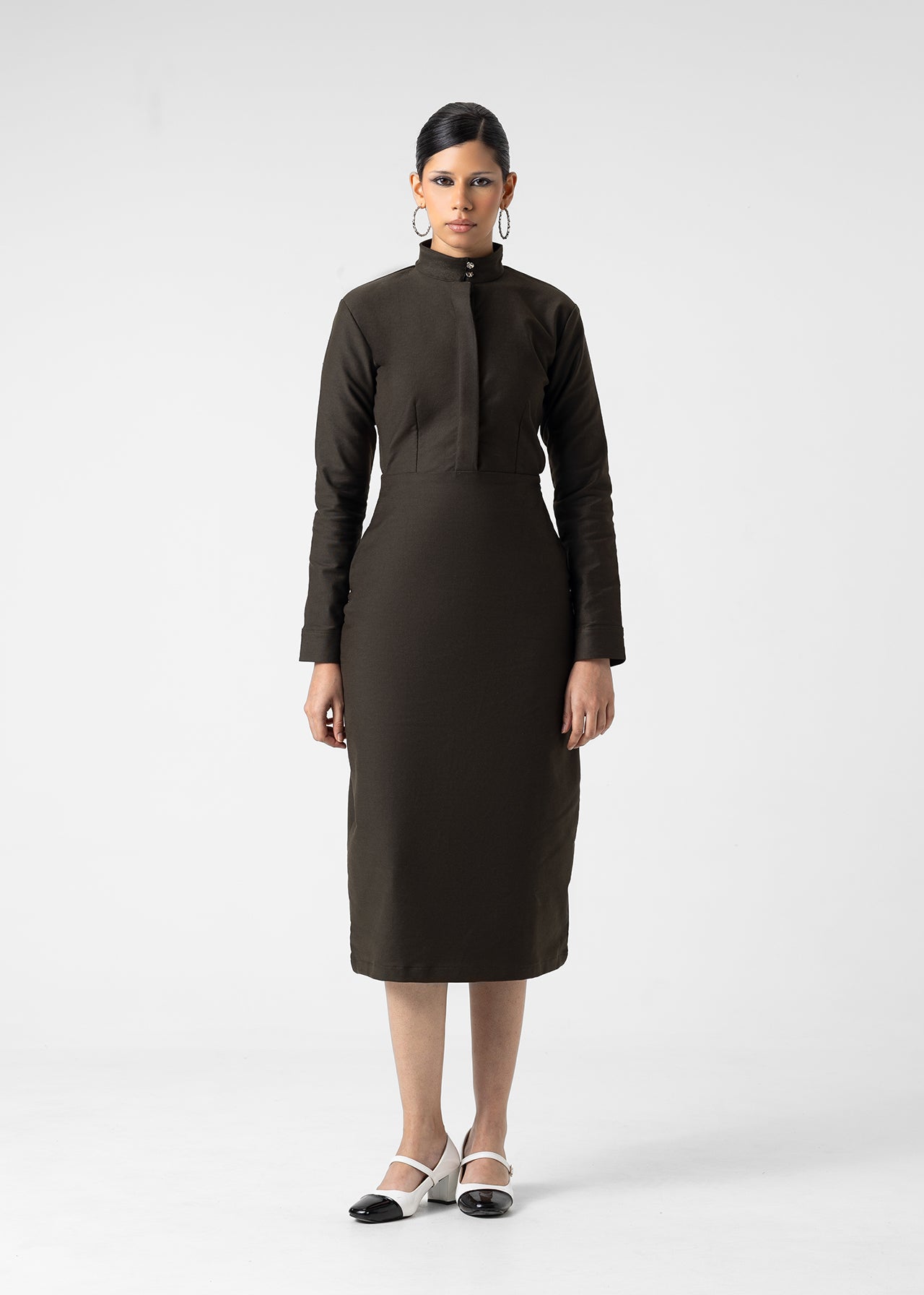 HIGH NECK STRUCTURED MIDI DRESS - View 2 - Superr*