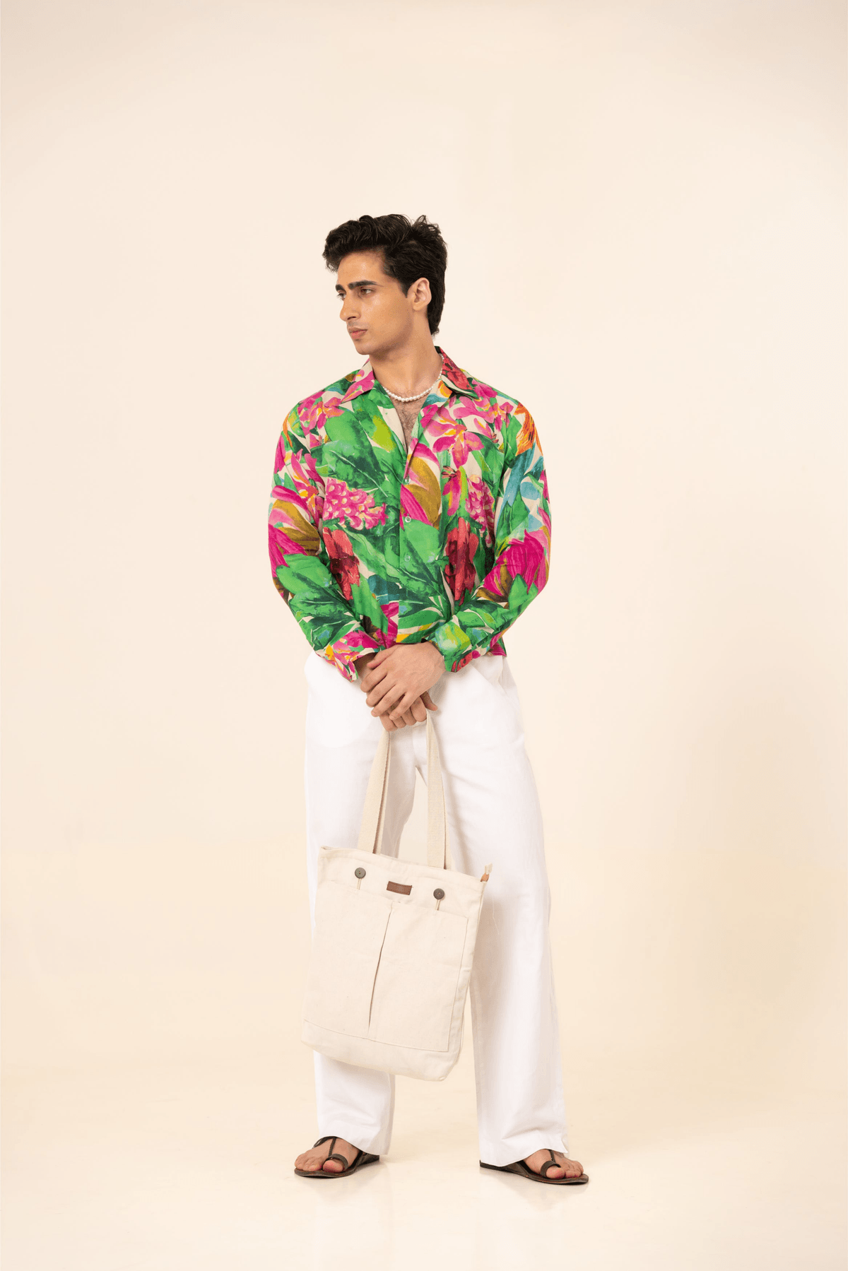 Firangi Yarn Cotton Crop Shirt with Cuban Collar - Beach Botanicals - View 4 - Superr*