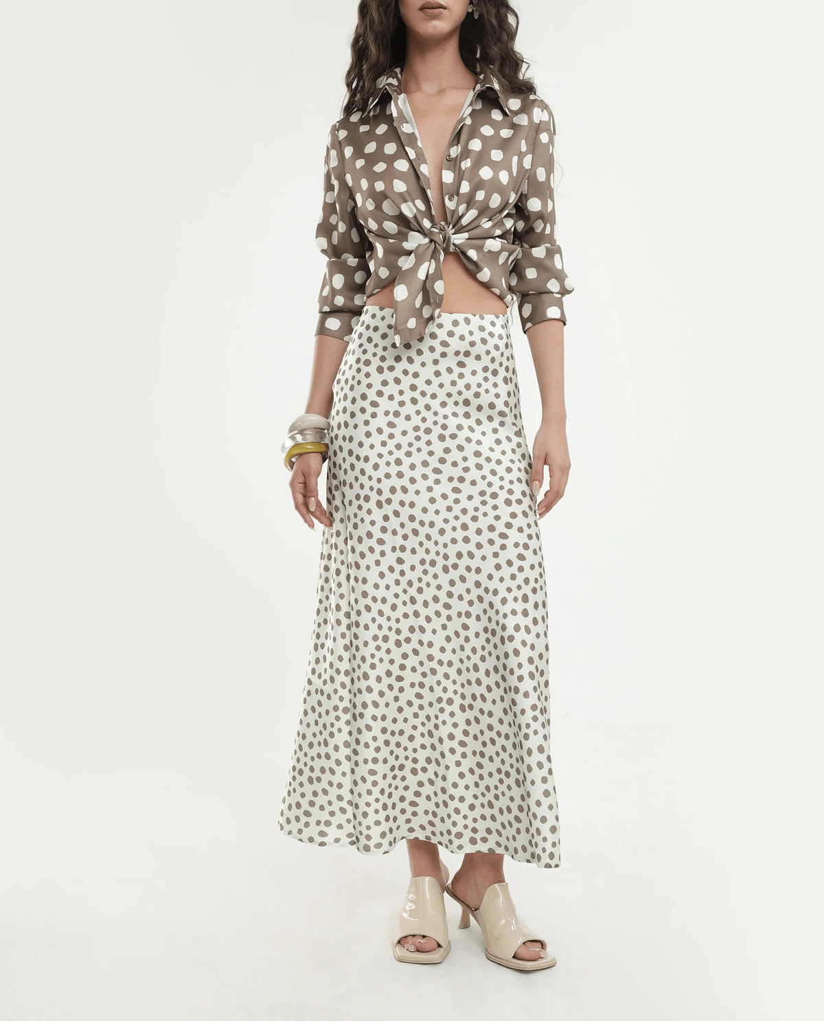 Rareism Women's Polron White Polyester Elastic Fit And Flare Polka Print Skirt - View 2 - Superr*