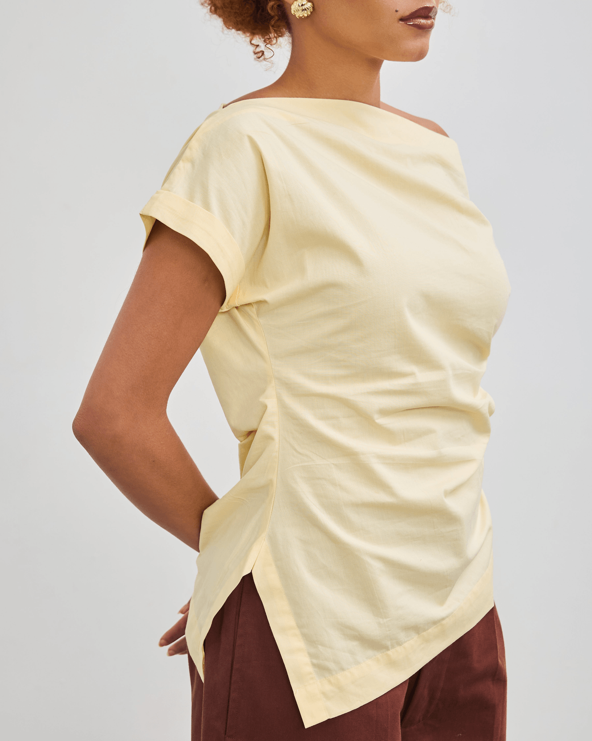 The Wrapline One Shoulder Top - Butter Yellow - View 4 - Superr*