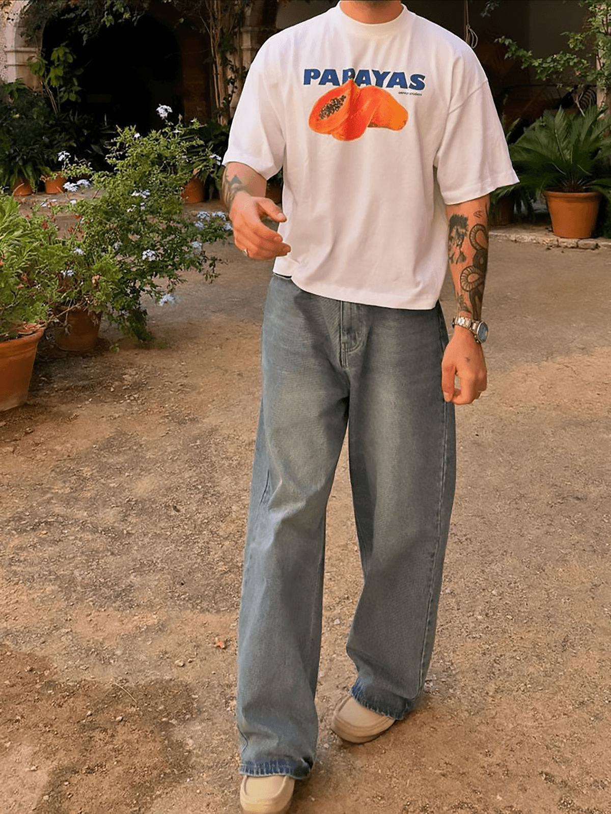 Oversized White Papayas T-shirt - Heavy 250 GSM Cotton - View 4 - Superr*