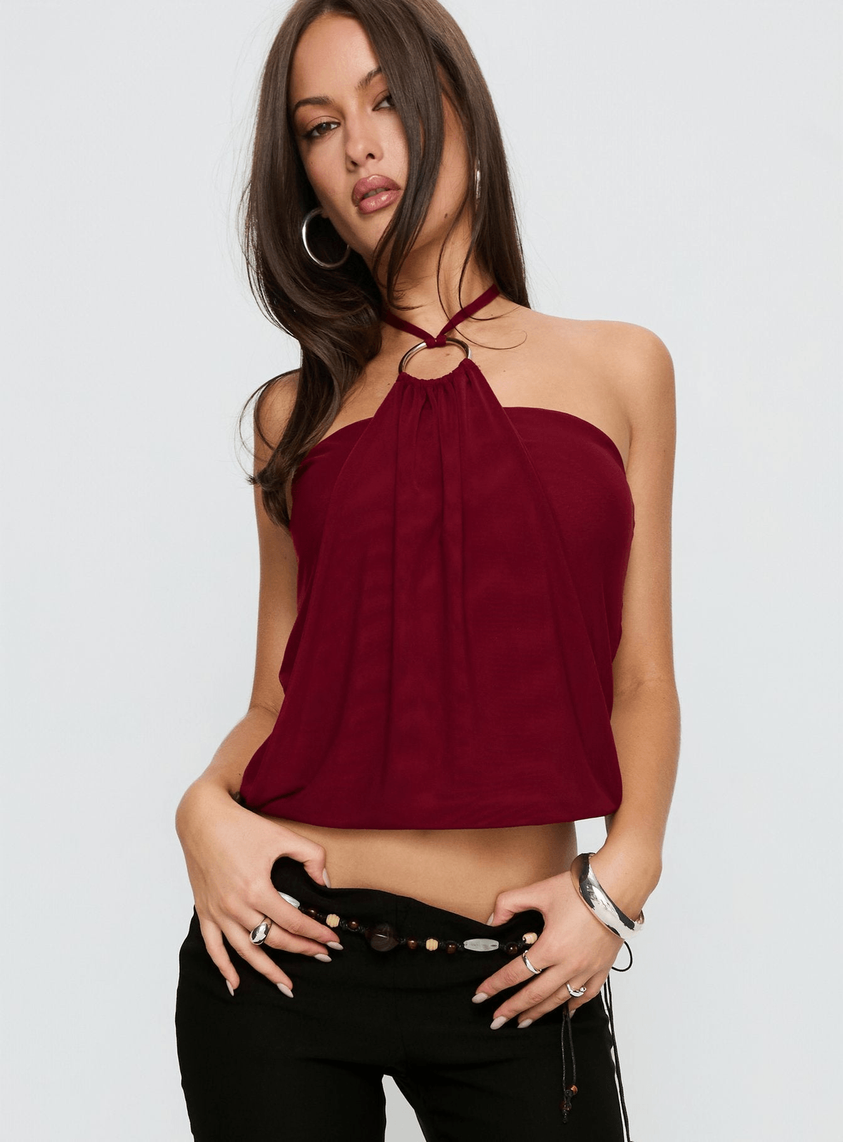 Clara Ring Maroon Halter Top - View 3 - Superr*