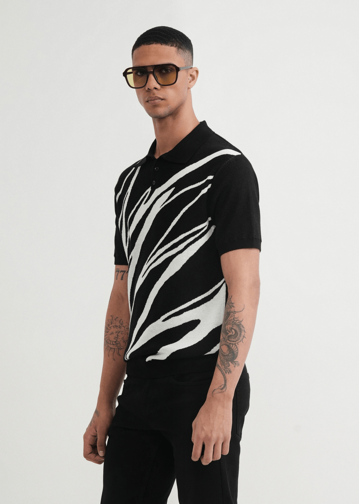 Black Jacquard Knitted Polo - View 4 - Superr*