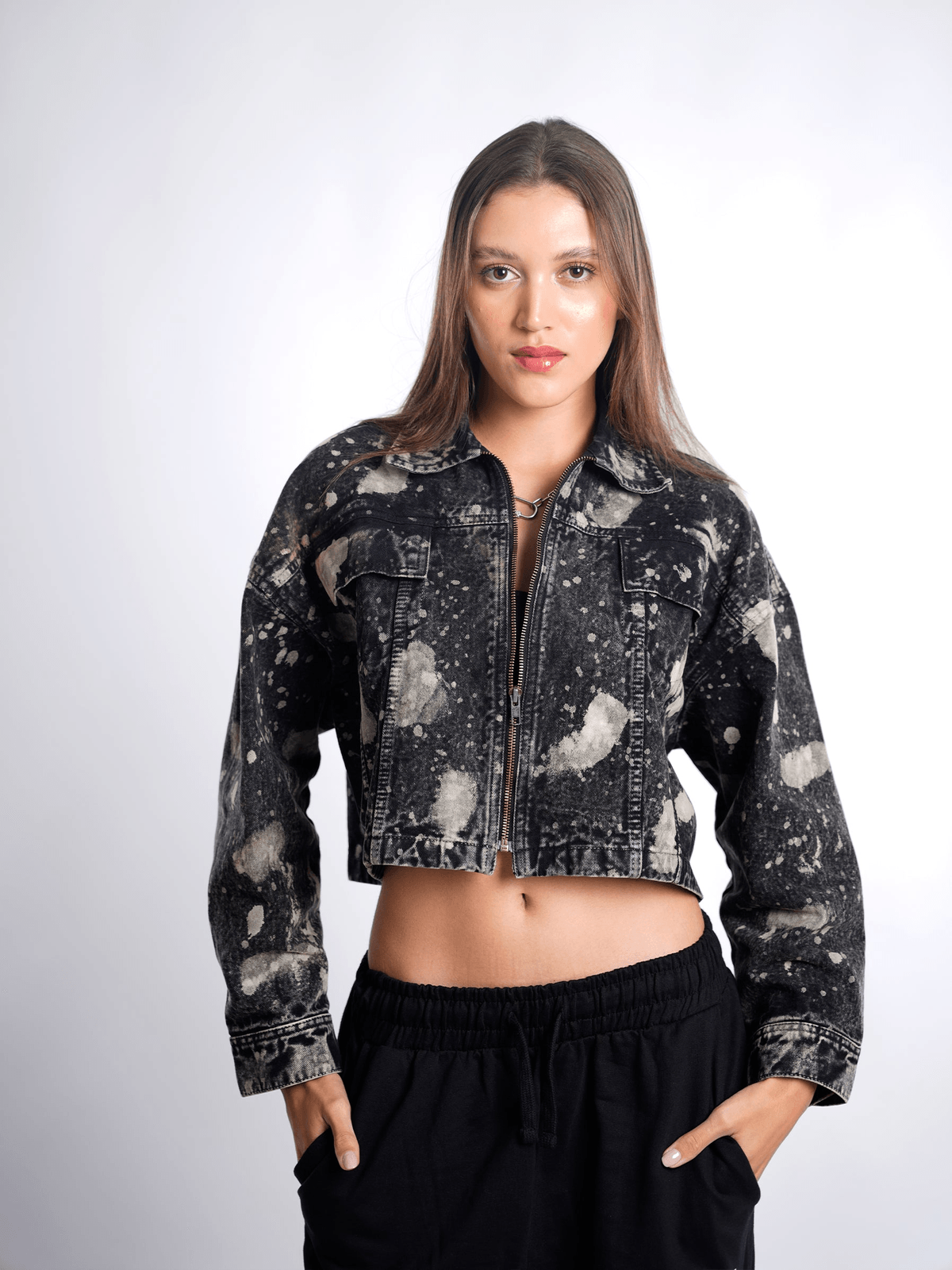 Black Hypo Denim Cropped Jacket - View 4 - Superr*