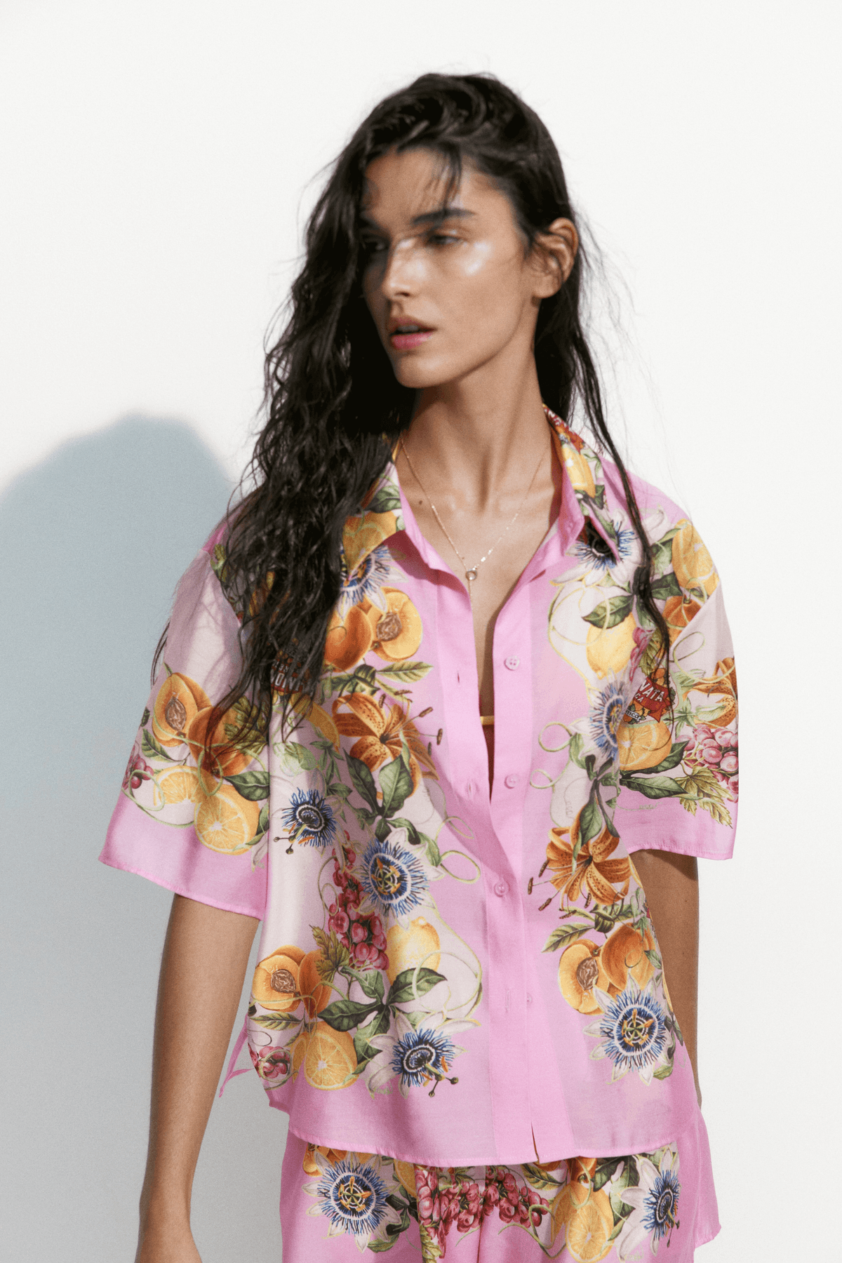 Women's Pink/Lemons Oversized printed shirt - View 2 - Superr*