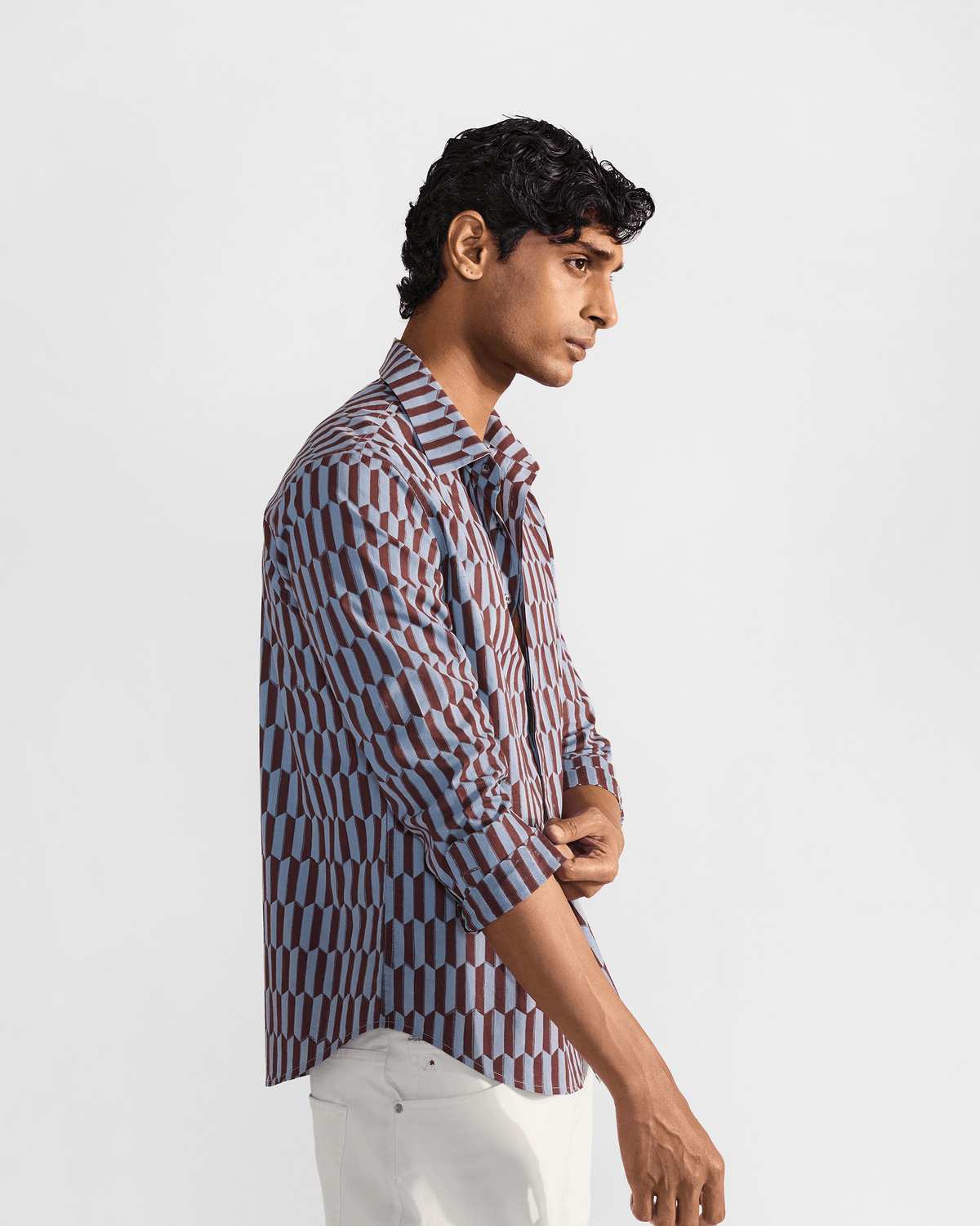 Drongo Shirt - Brown & Light Blue Print - View 4 - Superr*
