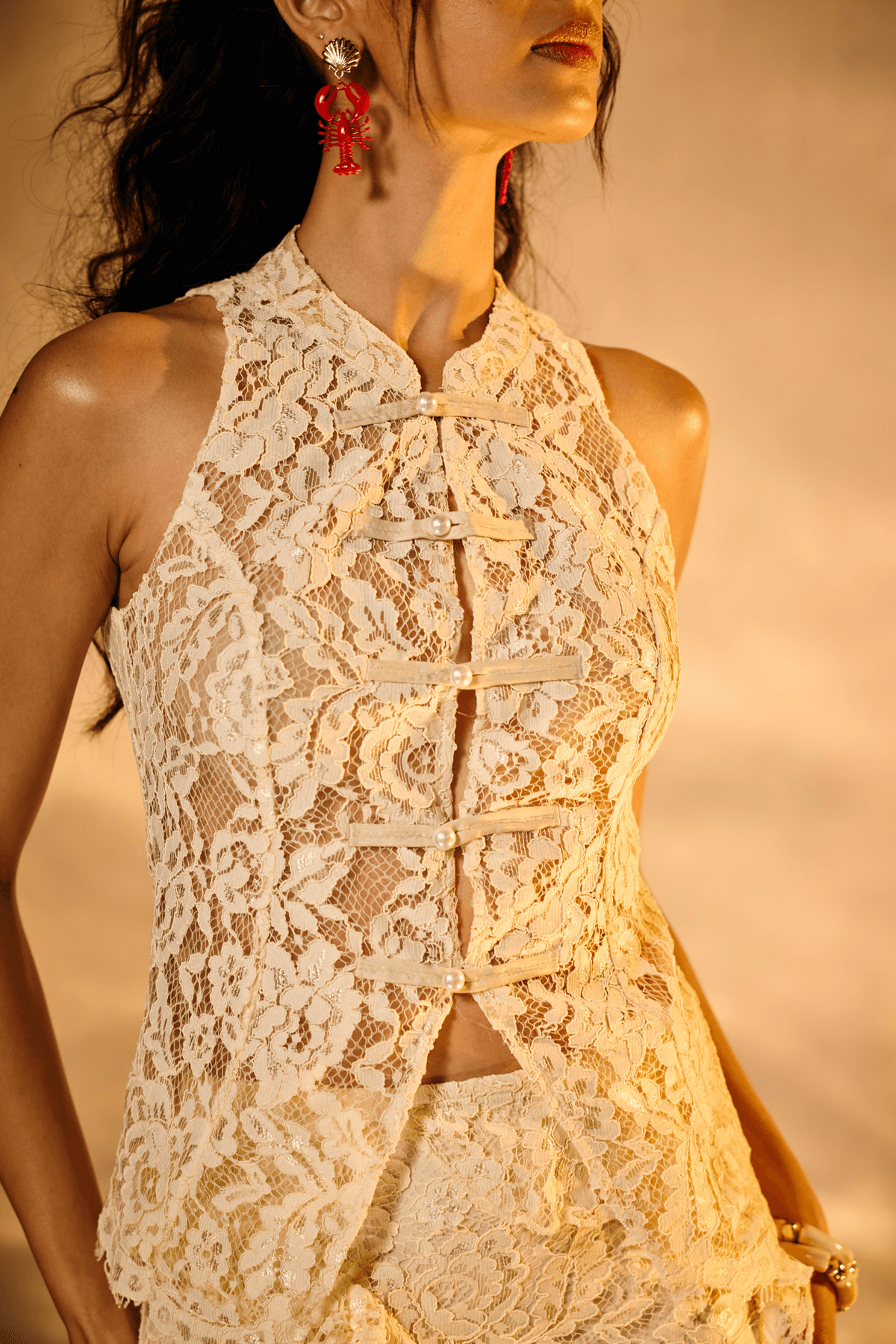 Santorini Lace Mandarin Collar Top - View 2 - Superr*