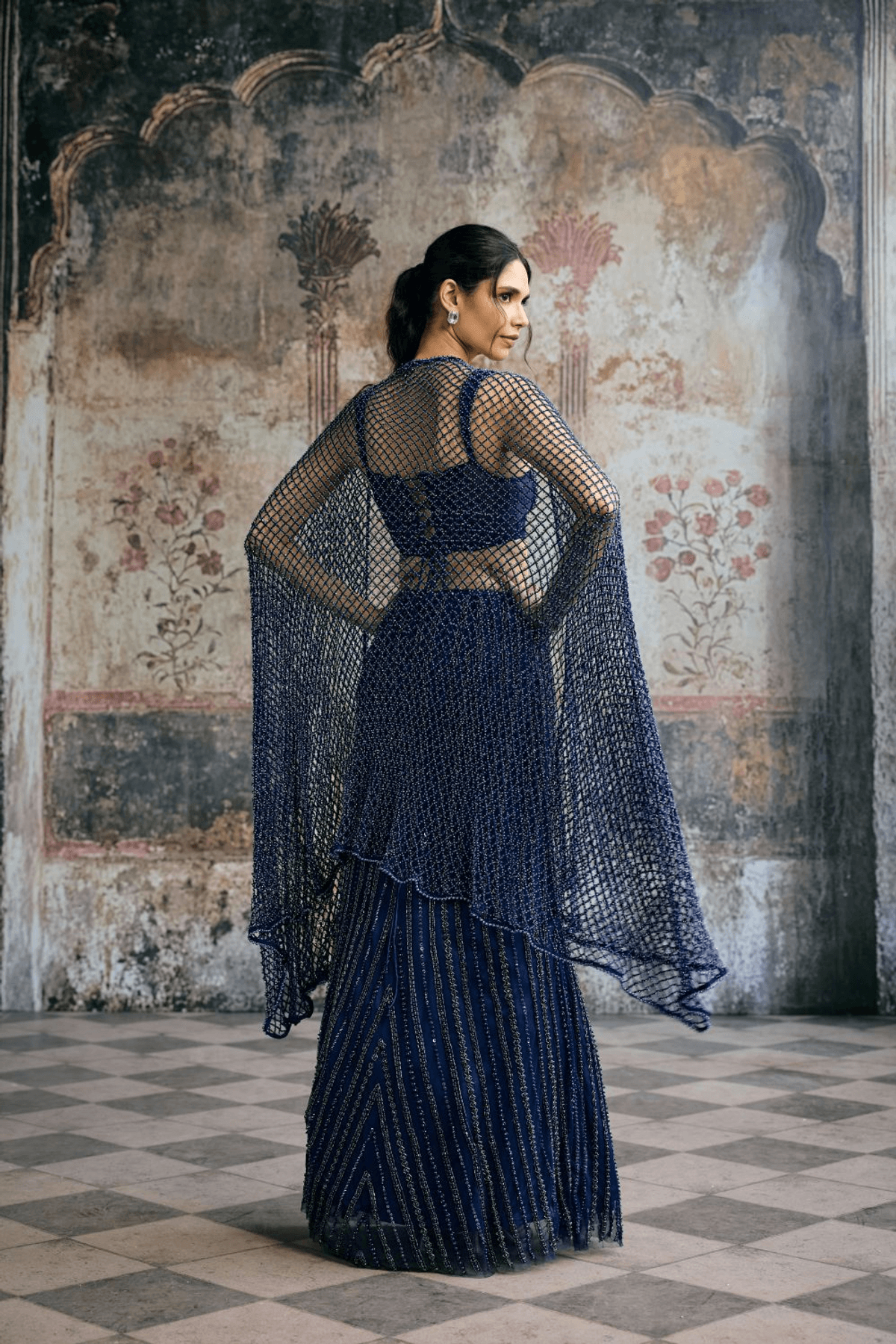 Layra Navy Hand-Embellished Blue Lehenga Set - View 2 - Superr*