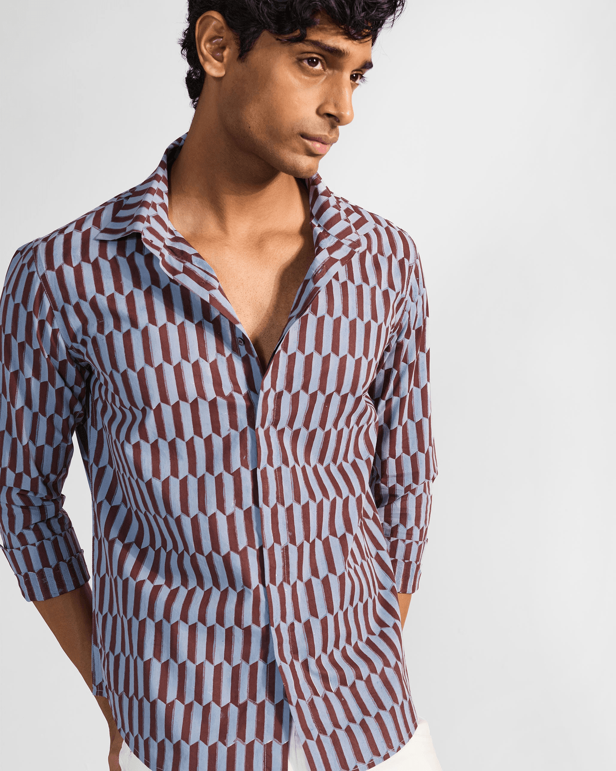 Drongo Shirt - Brown & Light Blue Print - View 2 - Superr*