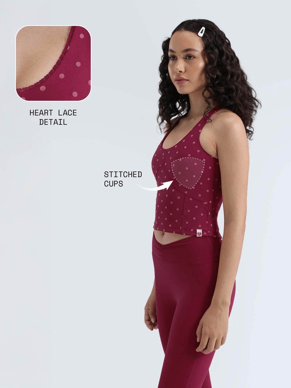 Berry Polka Lace Trim Halter Tank - View 3 - Superr*