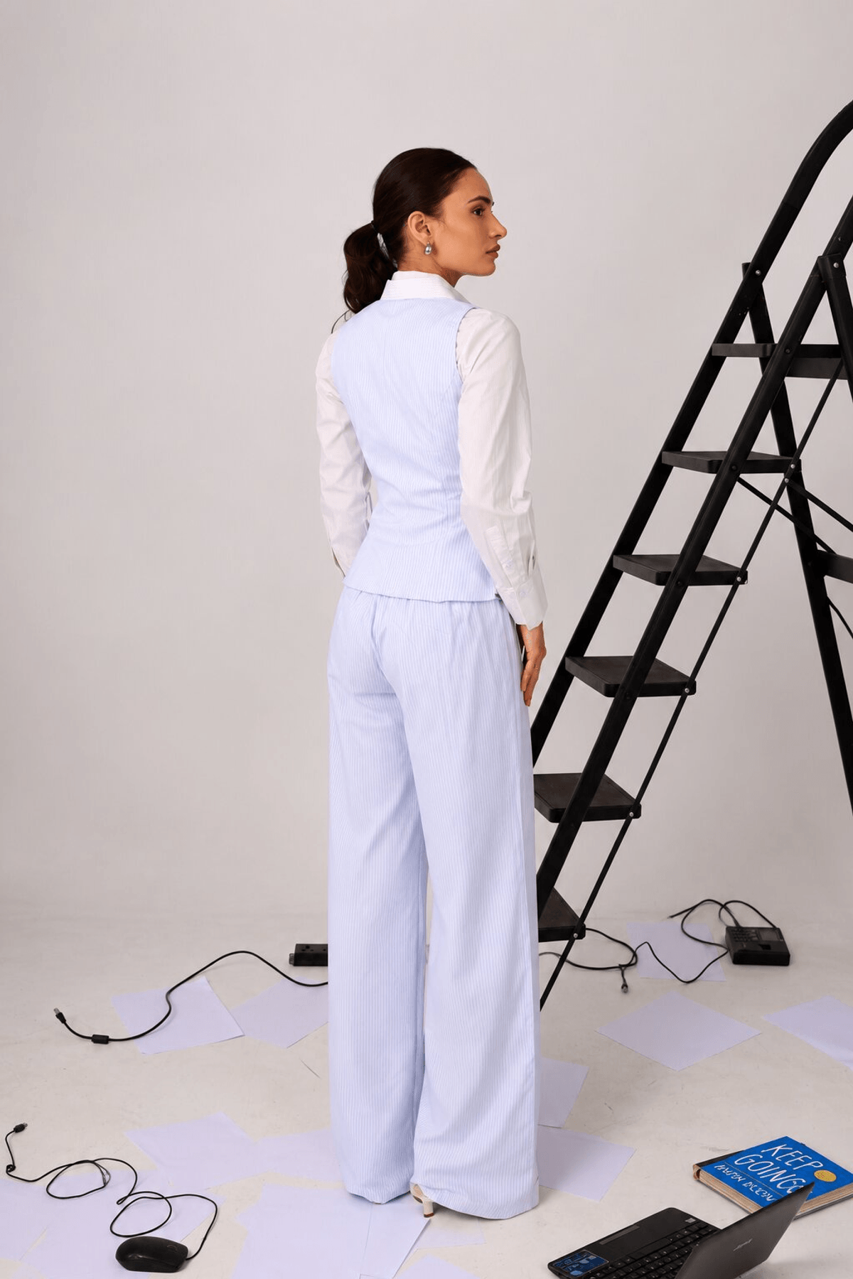 Blue Stripe Pleated Trousers - View 2 - Superr*