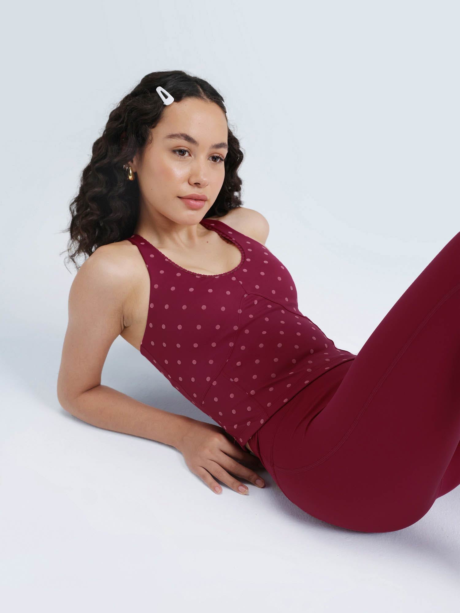 Berry Polka Lace Trim Halter Tank - View 2 - Superr*