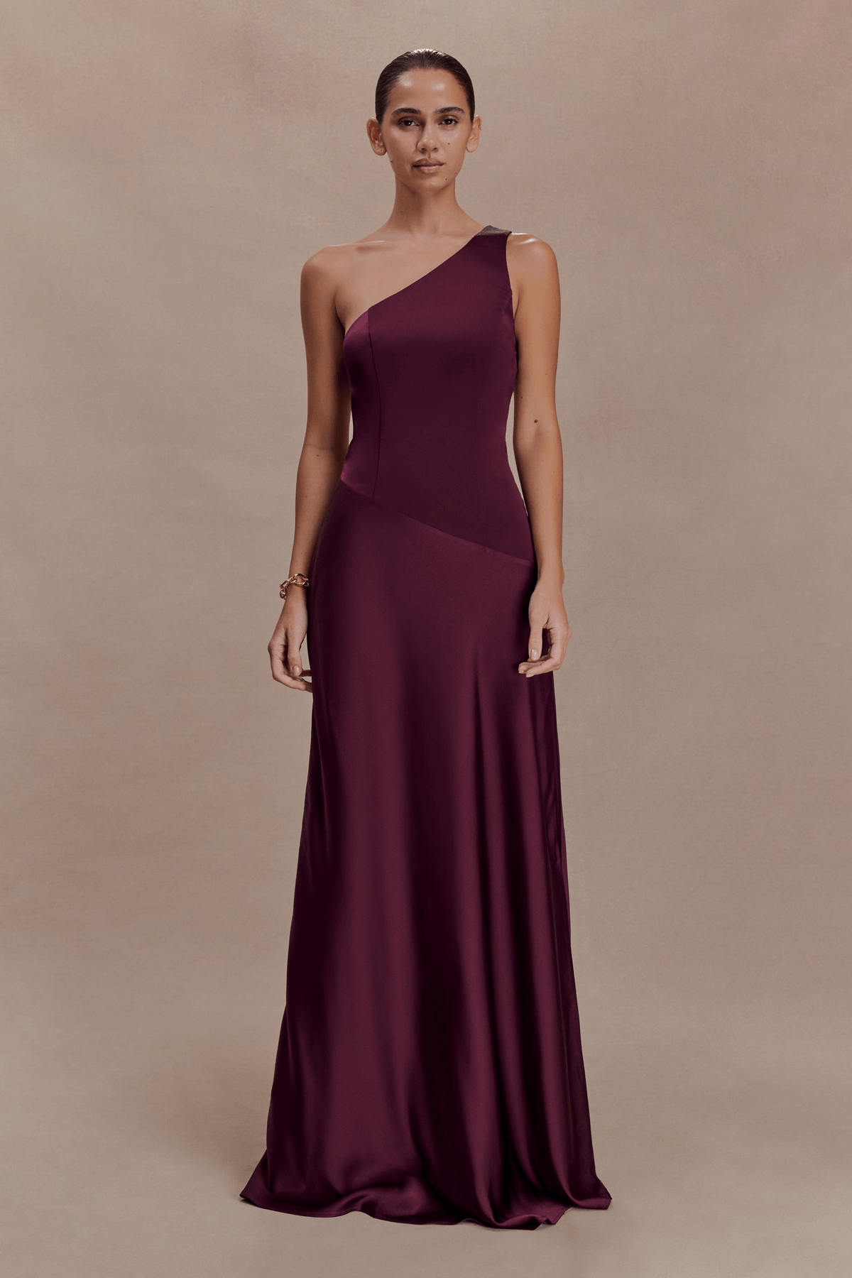 Iris Asymmetrical Satin Maxi Dress - View 3 - Superr*