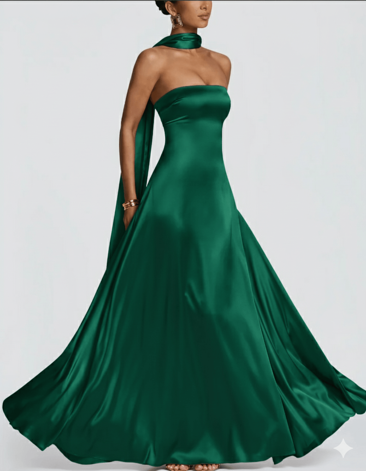 Amalfi Satin Strapless Maxi Dress with Scarf - Green - View 4 - Superr*
