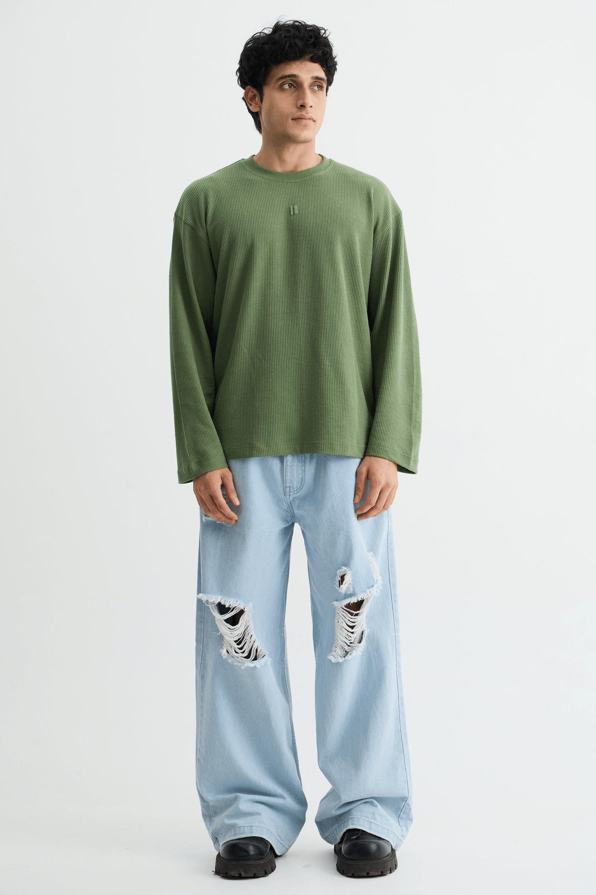 Olive Waffle Full Sleeve T-shirt - View 2 - Superr*