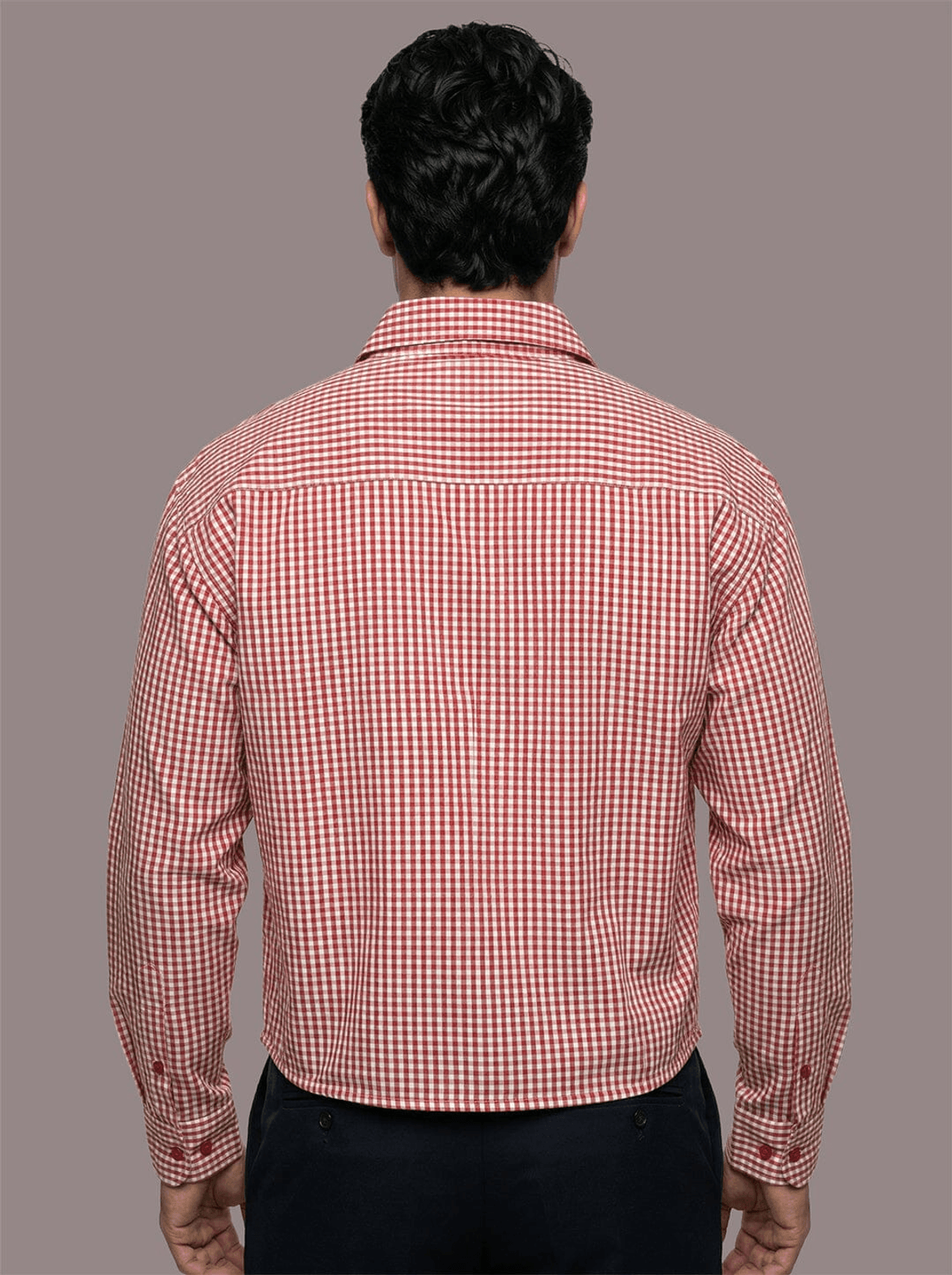 Red Checkered Chinese Frog Buttoned Cropped Shirt - View 4 - Superr*
