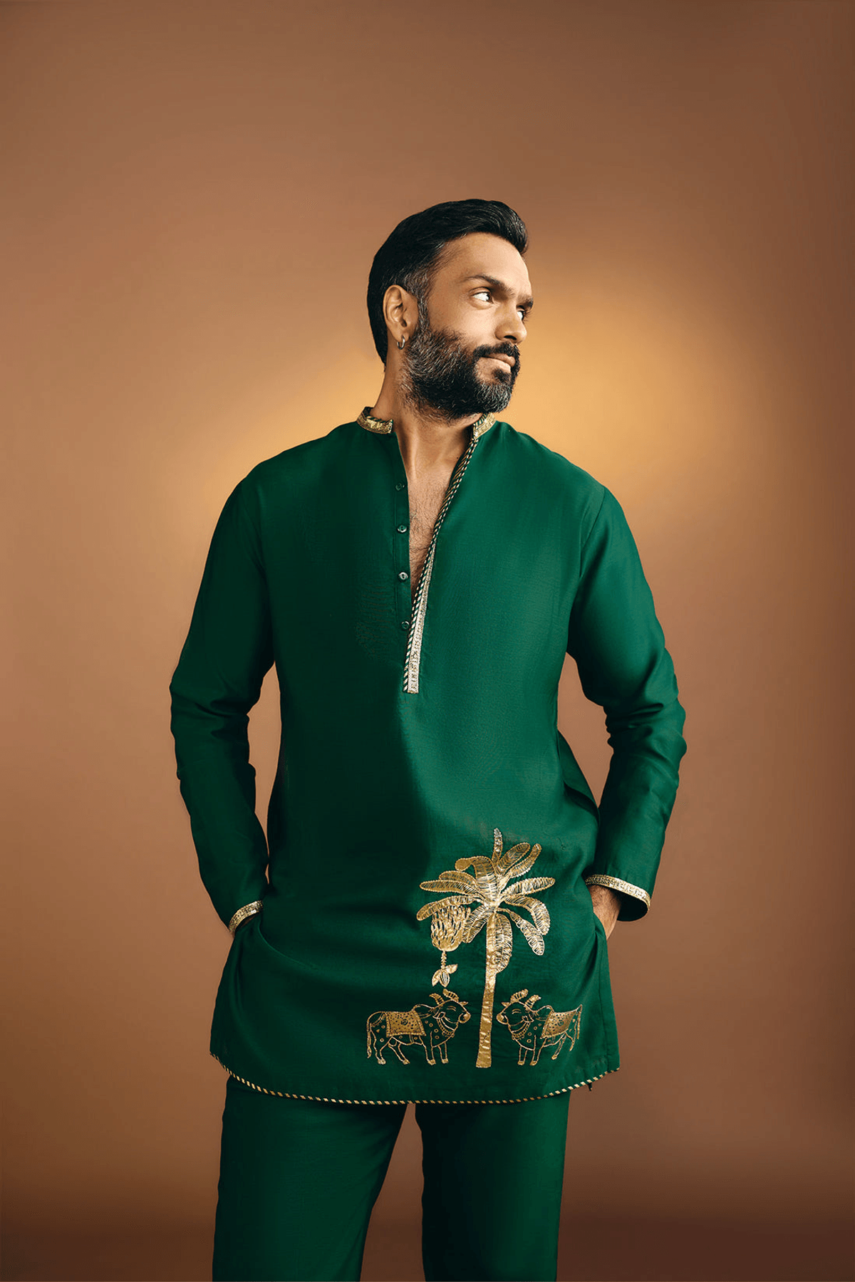 Green Tropical Nandi Kurta Set - View 2 - Superr*