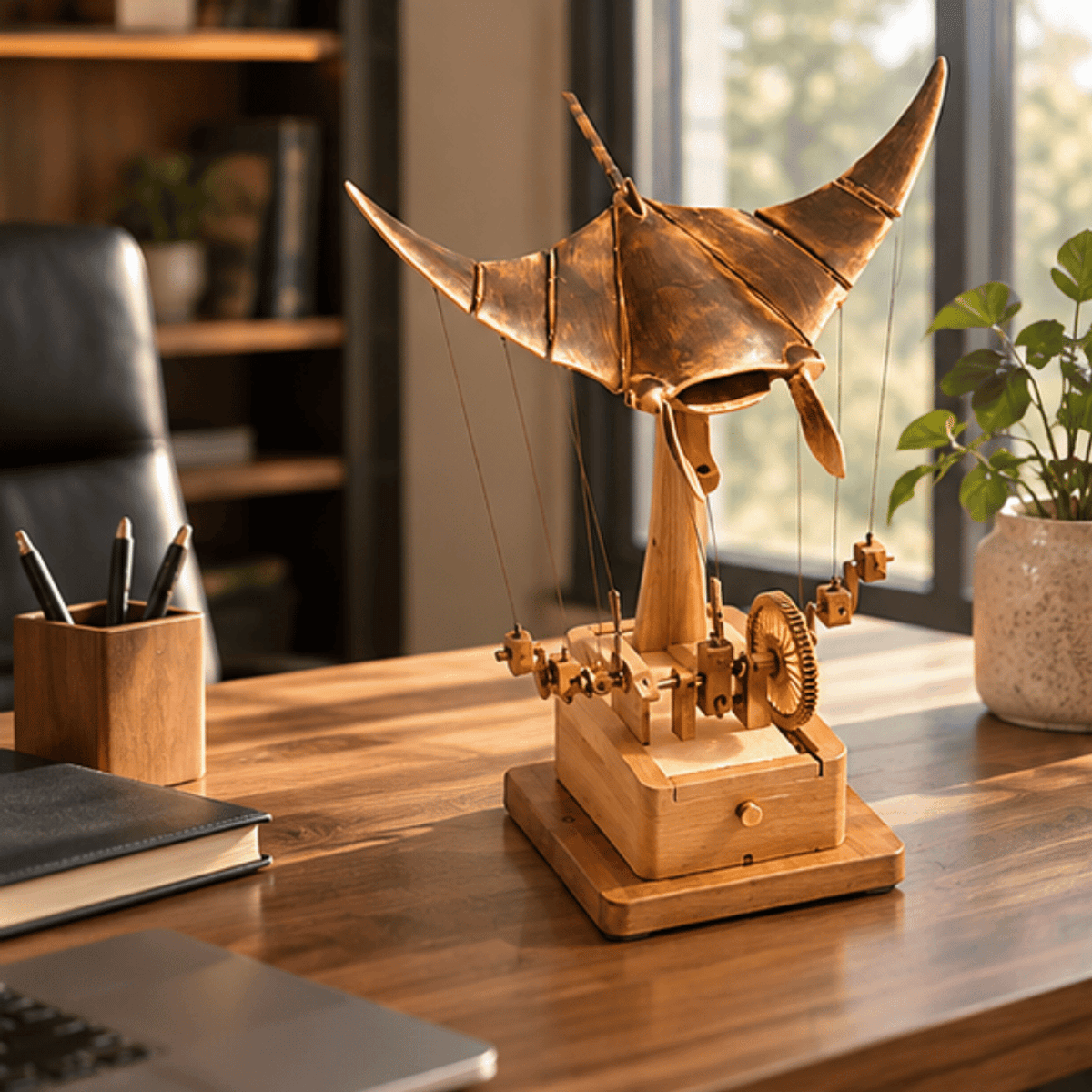Handcrafted Wooden Manta Ray Automation Kinetic Art Sculpture - View 4 - Superr*