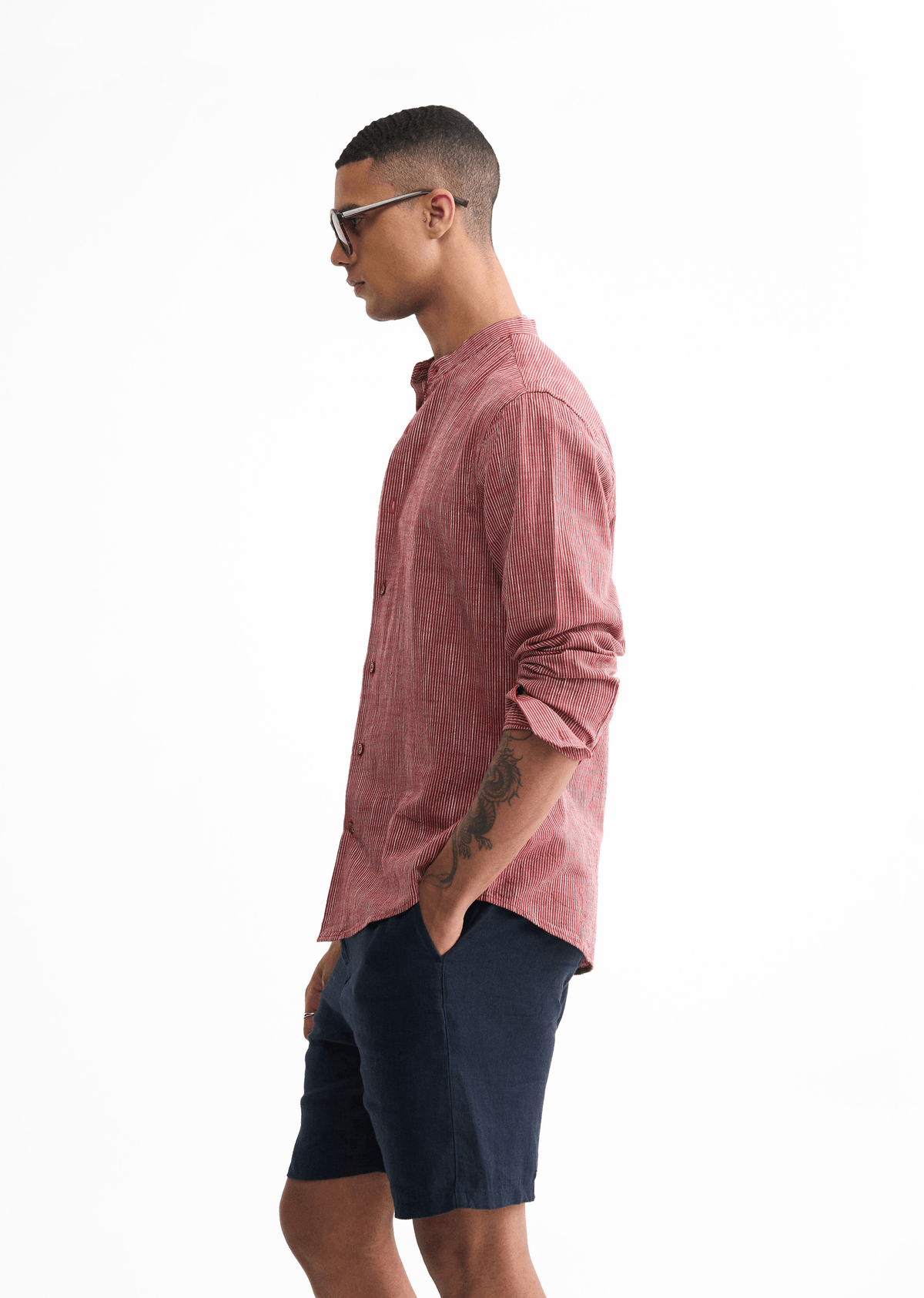 Brick Red Lyocell Cotton Stripe Shirt - View 4 - Superr*