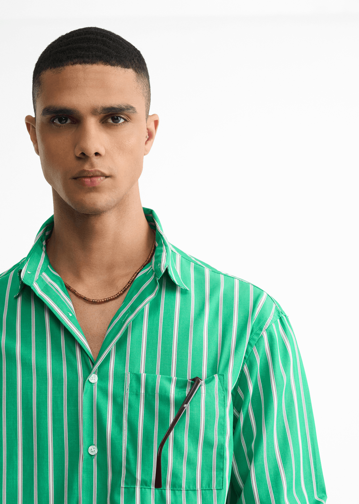 Green Cotton Striped Boxy Shirt - View 3 - Superr*