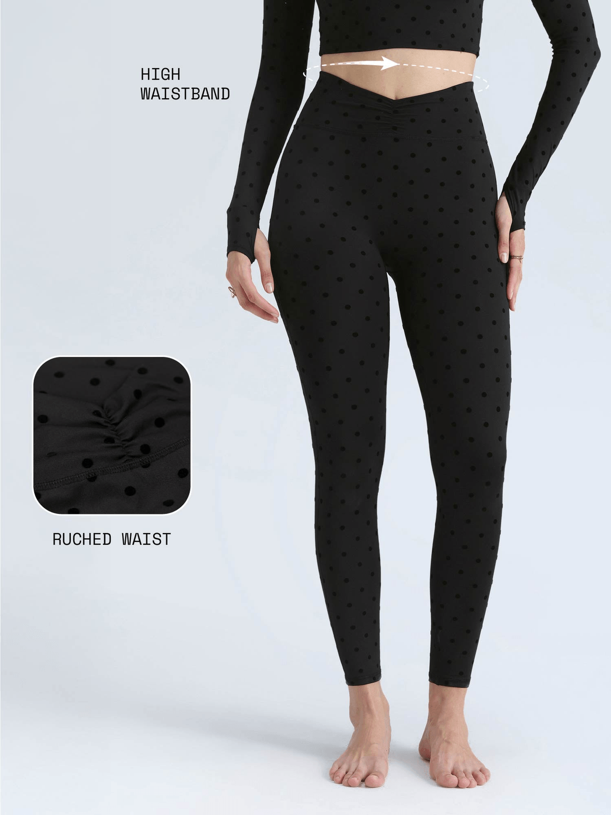 Black Polka Ruched Snug Leggings - View 3 - Superr*
