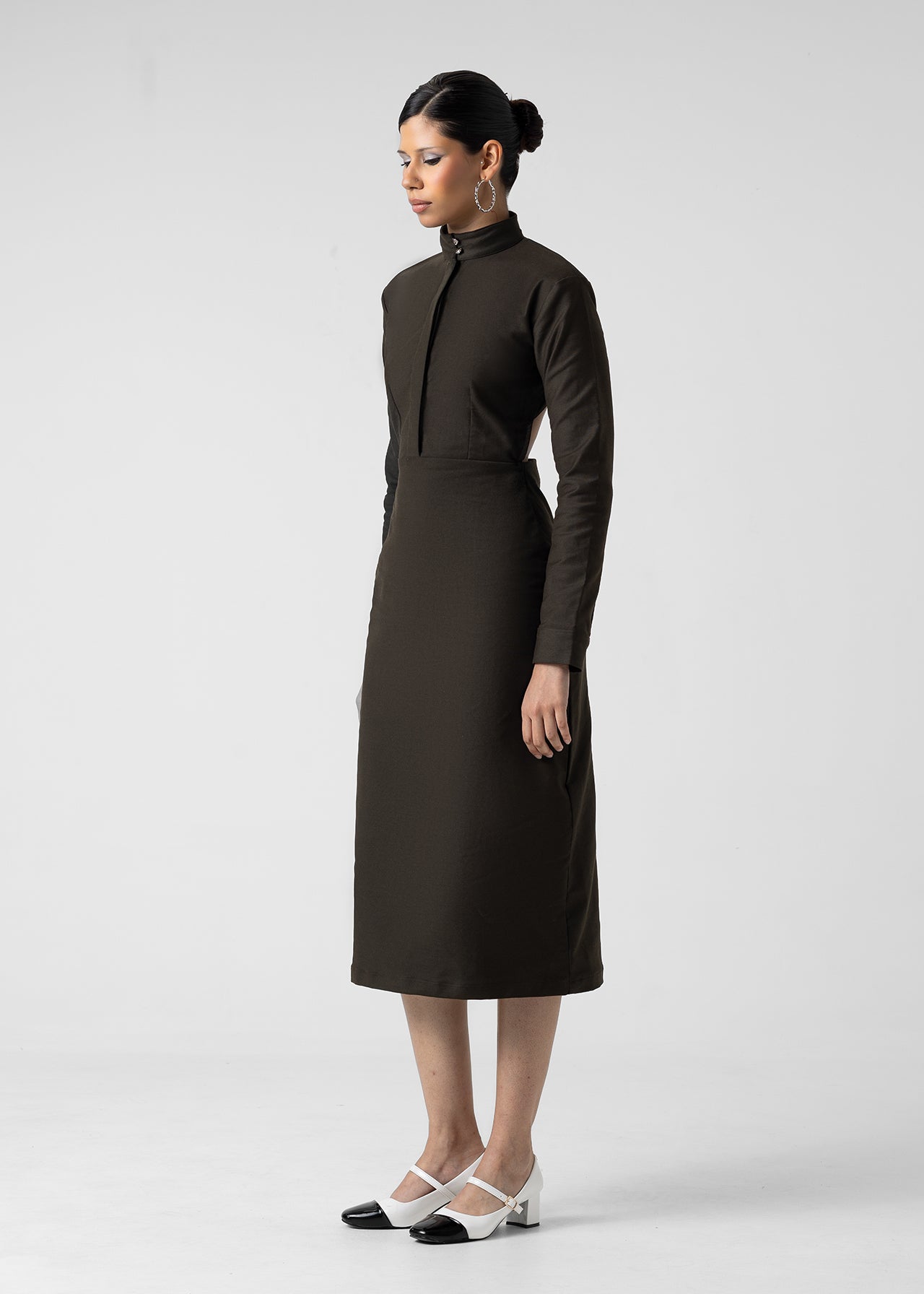 HIGH NECK STRUCTURED MIDI DRESS - View 3 - Superr*