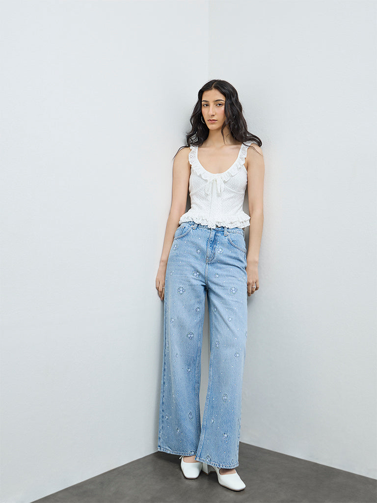 Nuon White Schiffli Embroidered Top - View 2 - Superr*