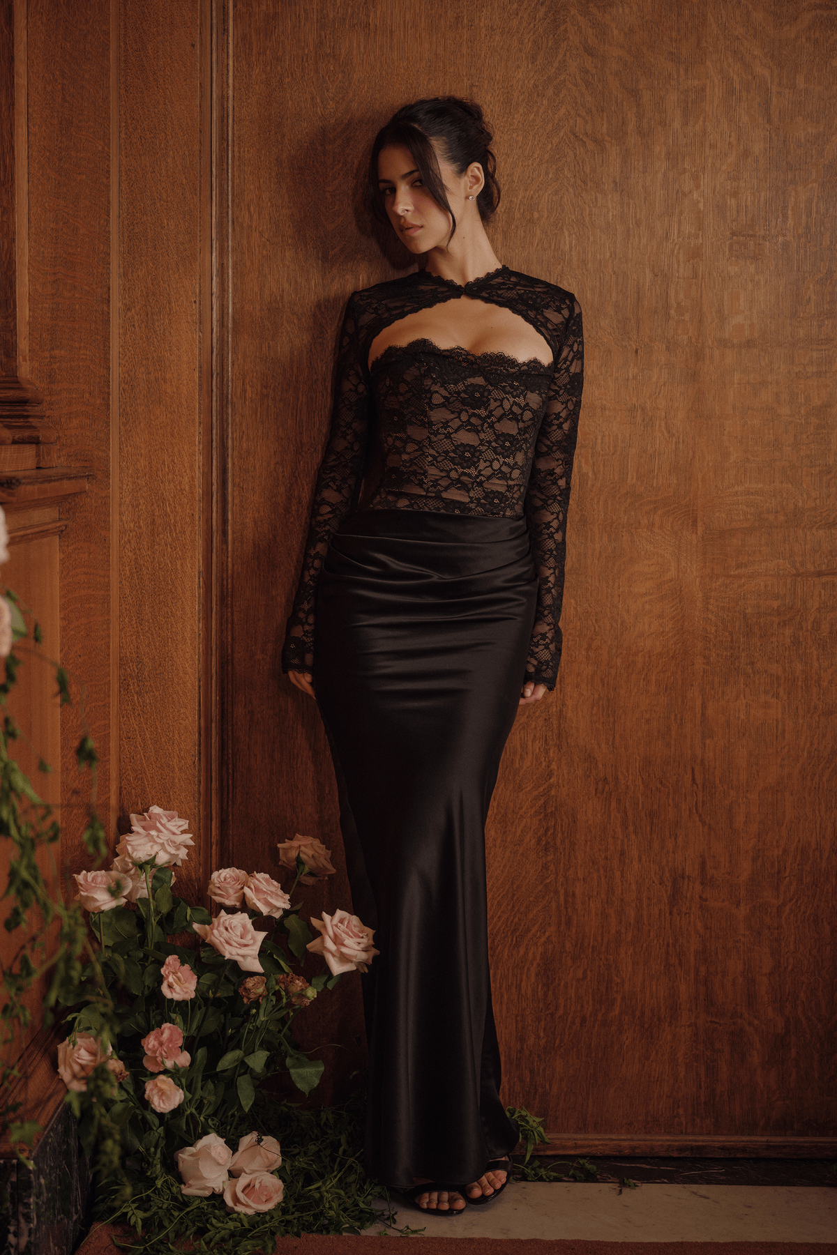 Carmella Midnight Lace & Satin Corset Maxi Dress With Bolero - View 2 - Superr*