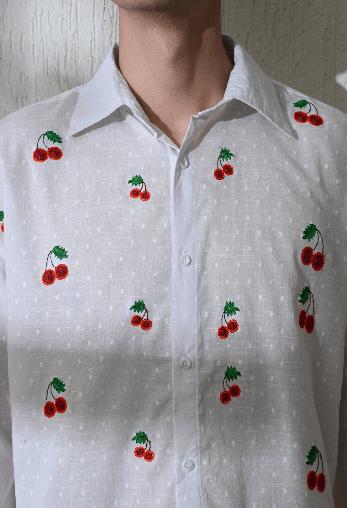 Men White Cherry Pop Embroidered Shirt - View 2 - Superr*