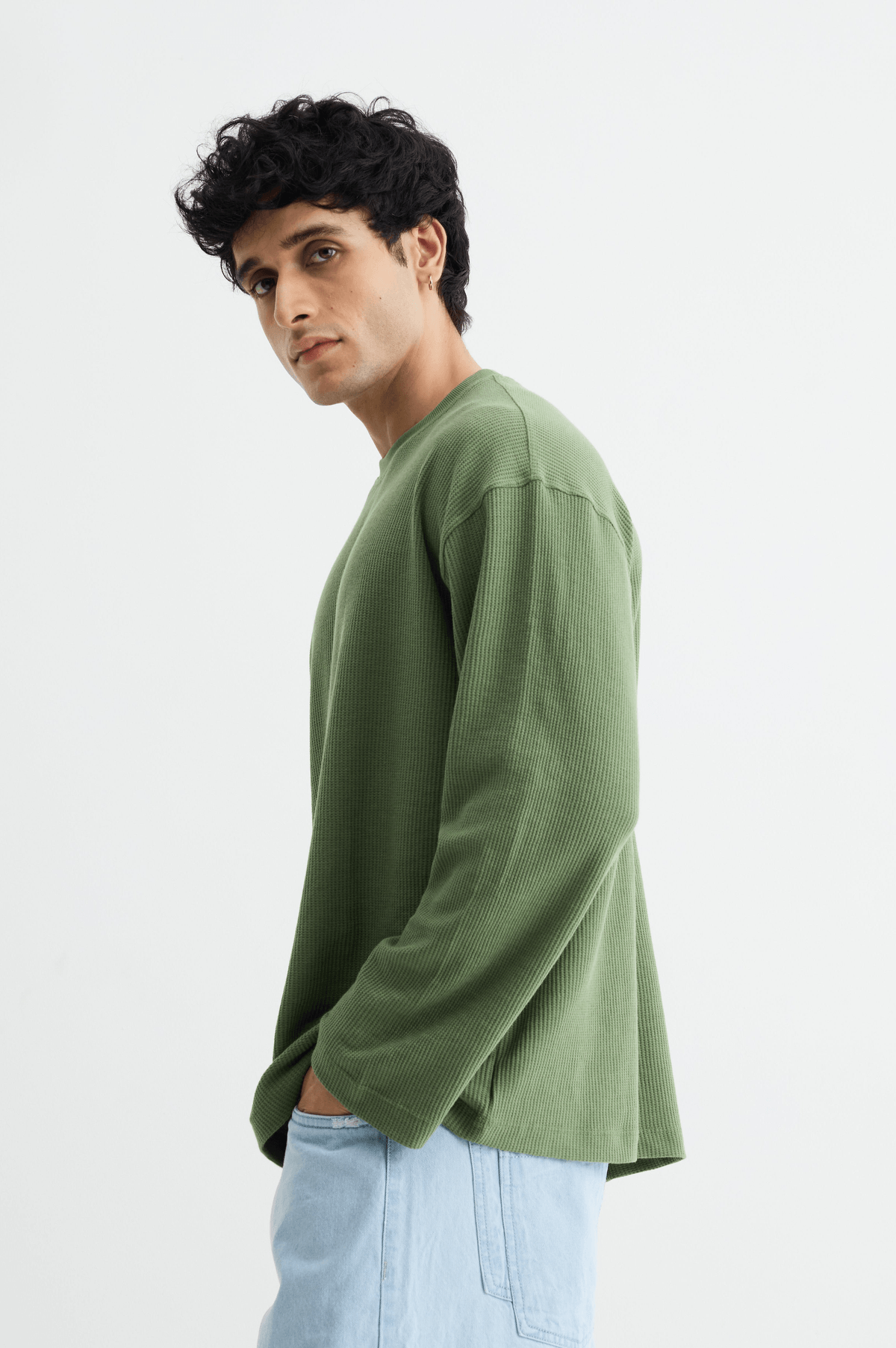 Olive Waffle Full Sleeve T-shirt - View 4 - Superr*