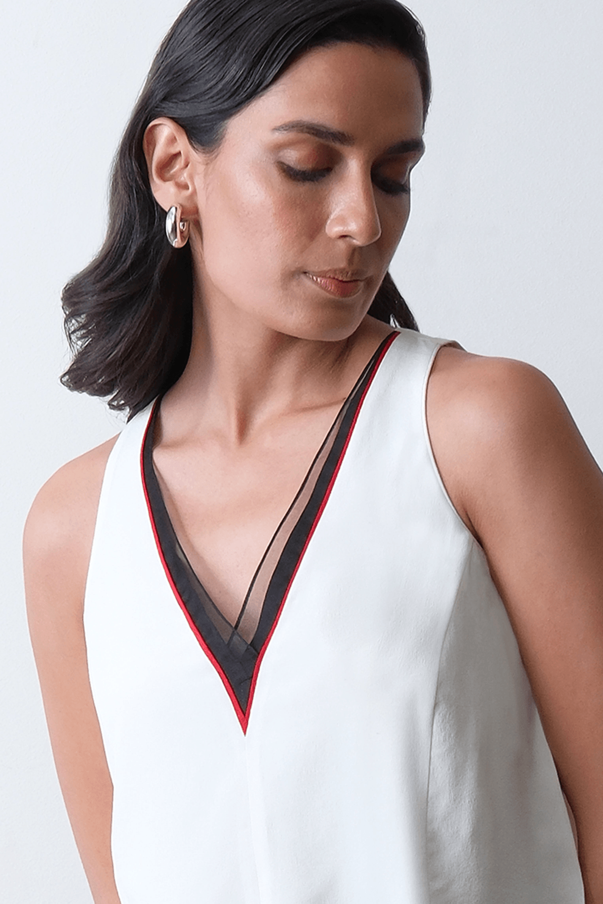 Ivory Silk Crepe Panel Top - View 3 - Superr*