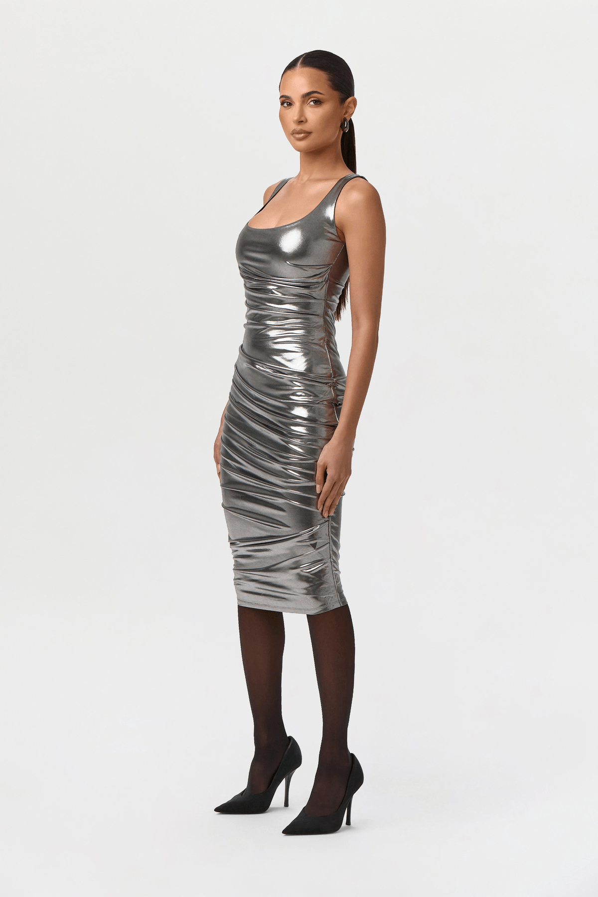 Foil Jersey Scoop Midi Dress - View 3 - Superr*