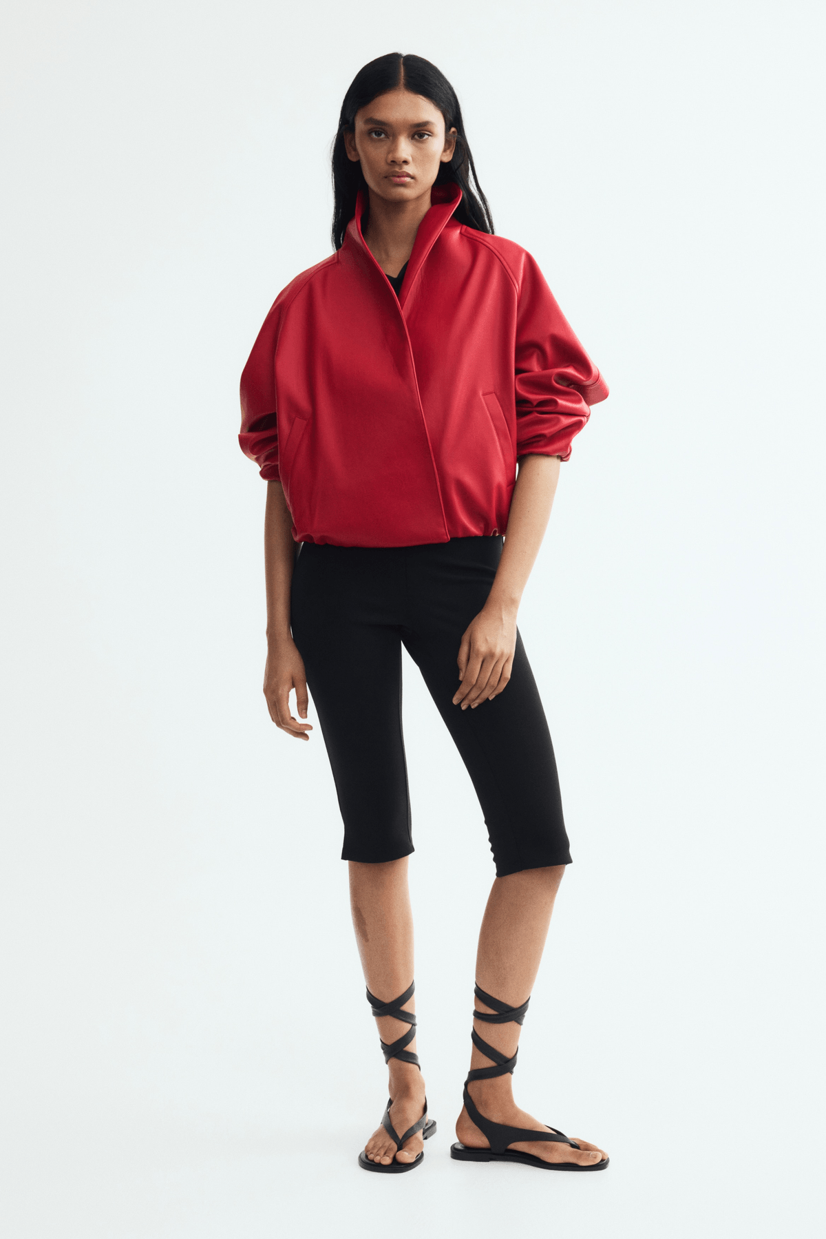 Women's Bright red Coated shawl-collared jacket - View 2 - Superr*