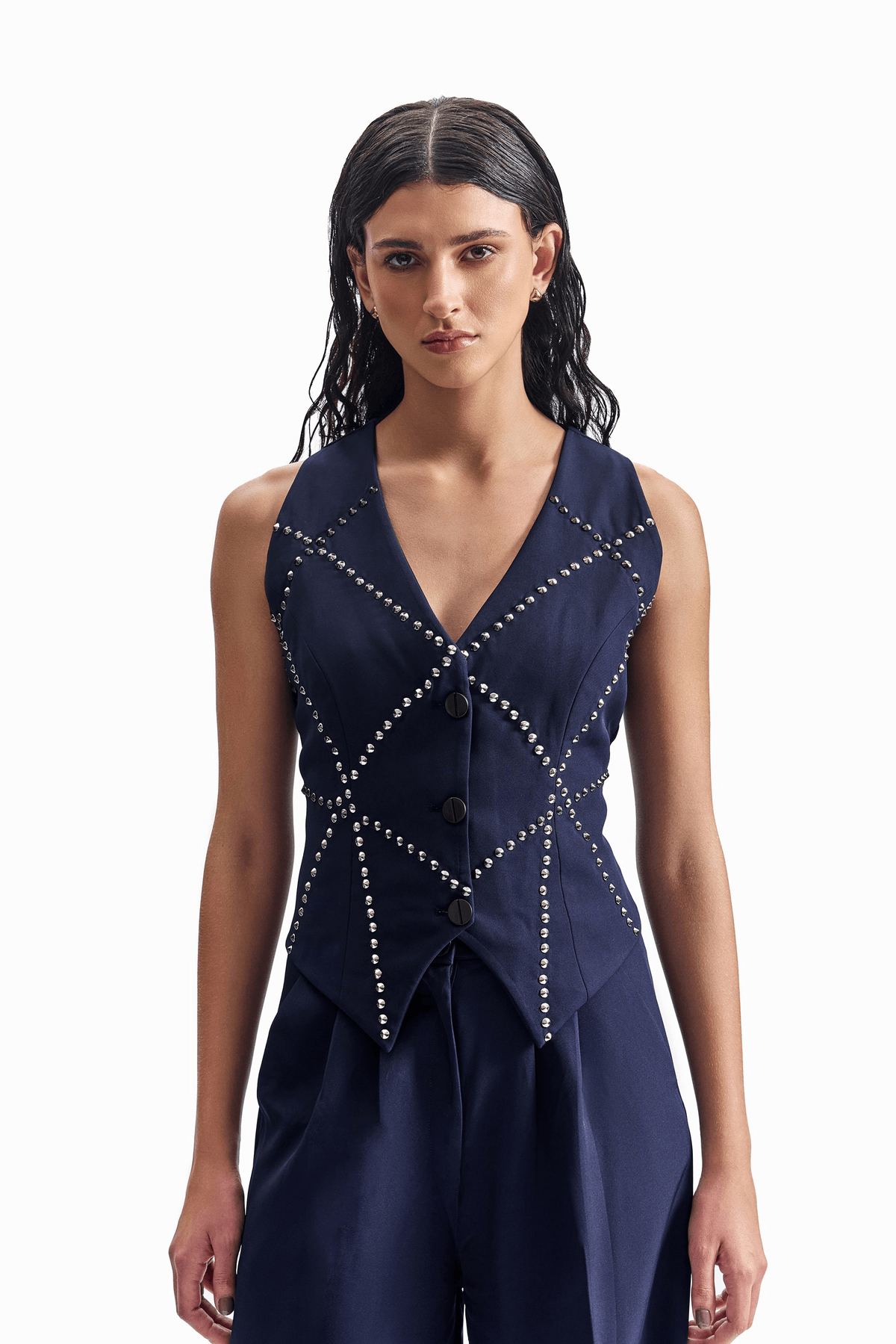 Stud-Grid Tailored Waistcoat Set - View 3 - Superr*