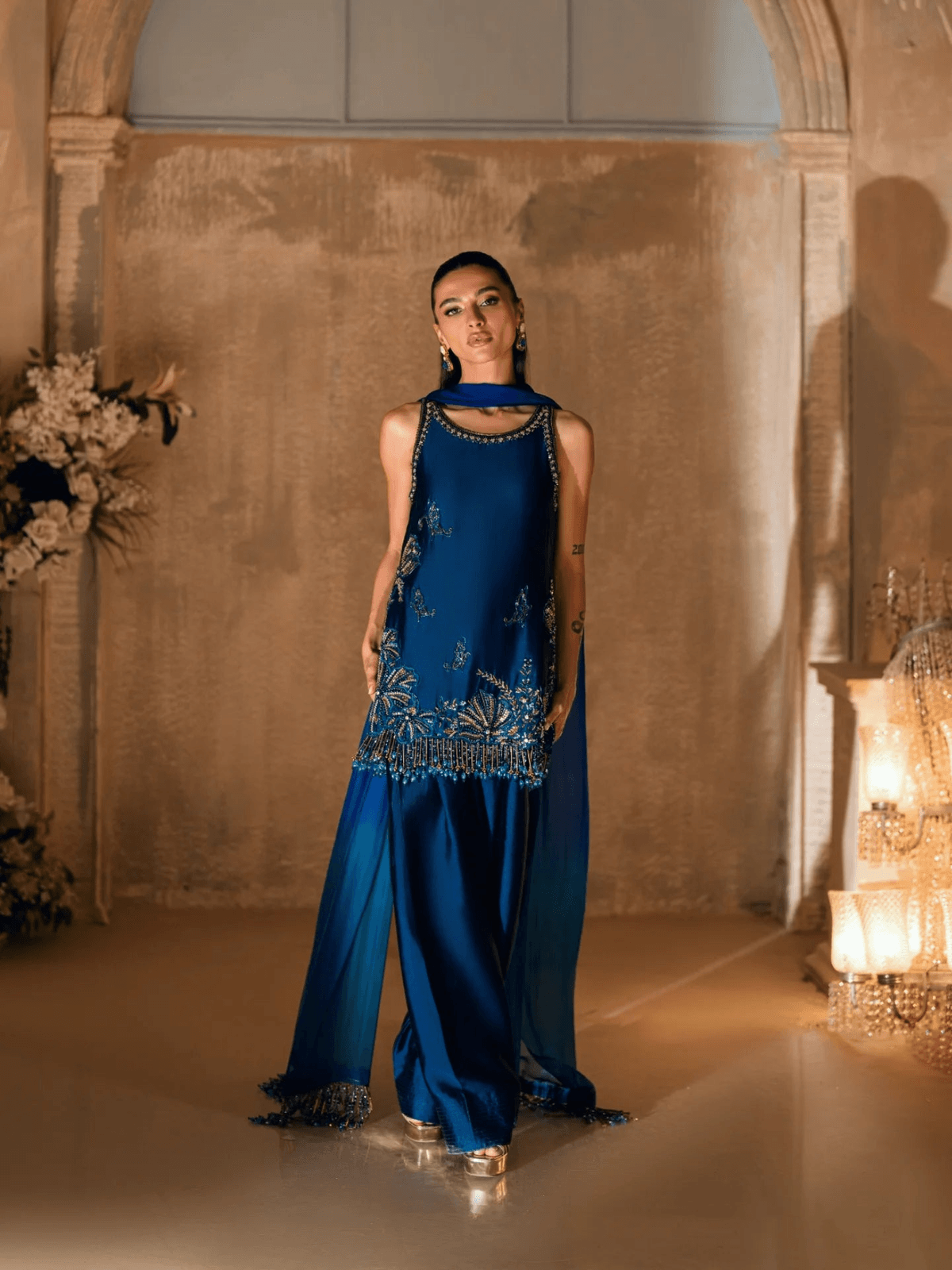 Delphine Embroidered Farshi Salwar Set - View 3 - Superr*