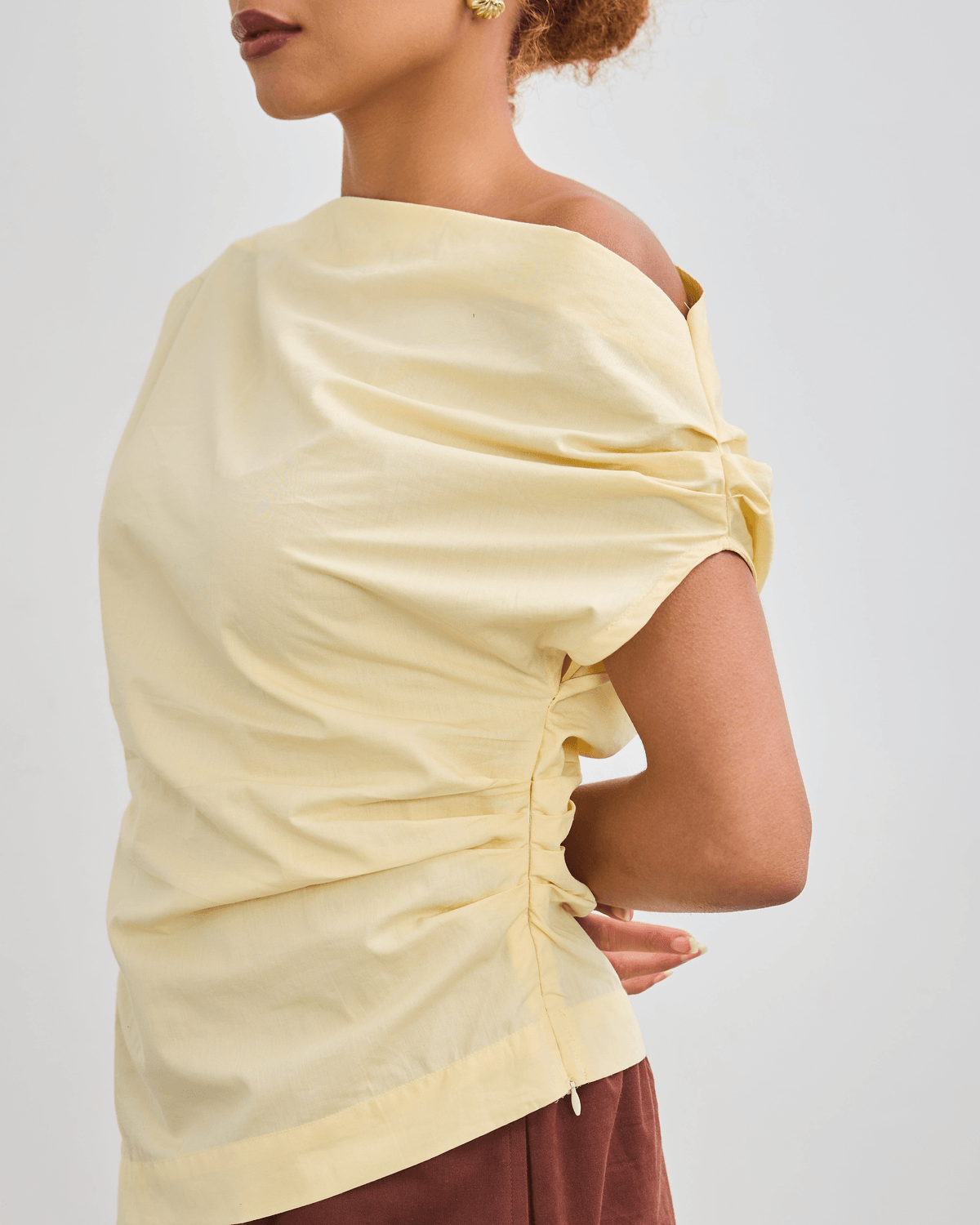 The Wrapline One Shoulder Top - Butter Yellow - View 2 - Superr*