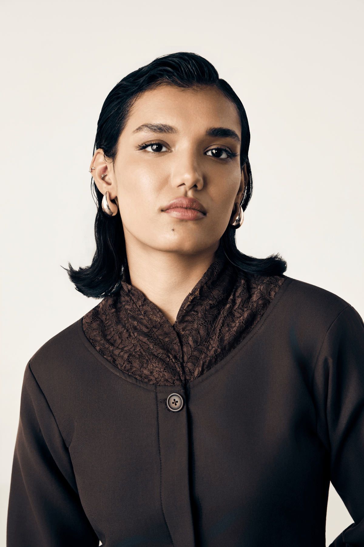 GROUND HIGH NECK BLAZER - DEEP BROWN - View 4 - Superr*