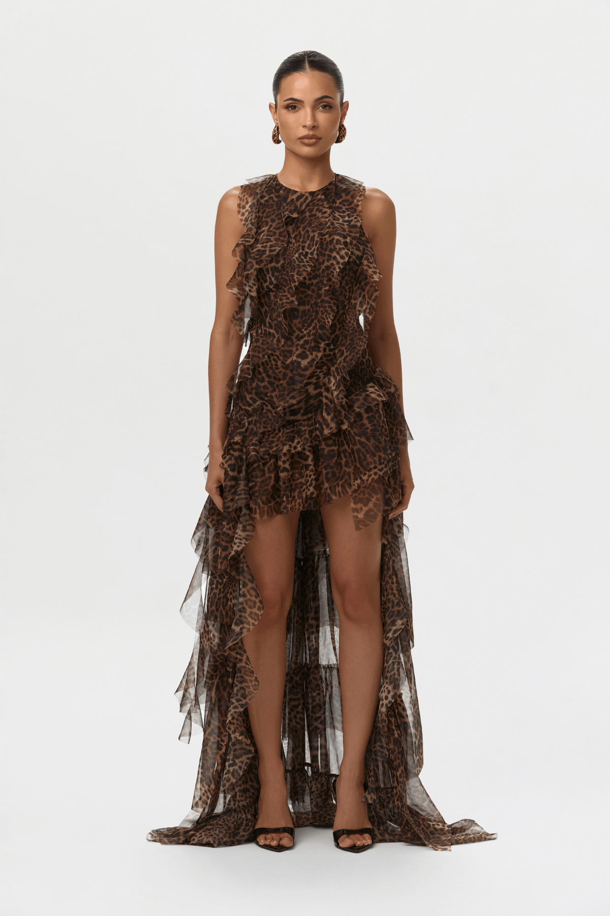 Chiffon Print Asymmetric Ruffle Dress - View 2 - Superr*