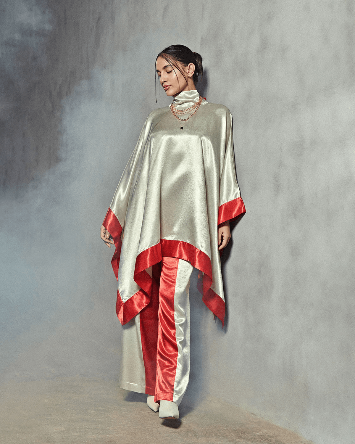 Mint And Red Satin Top Pant Co Ord Set - View 3 - Superr*