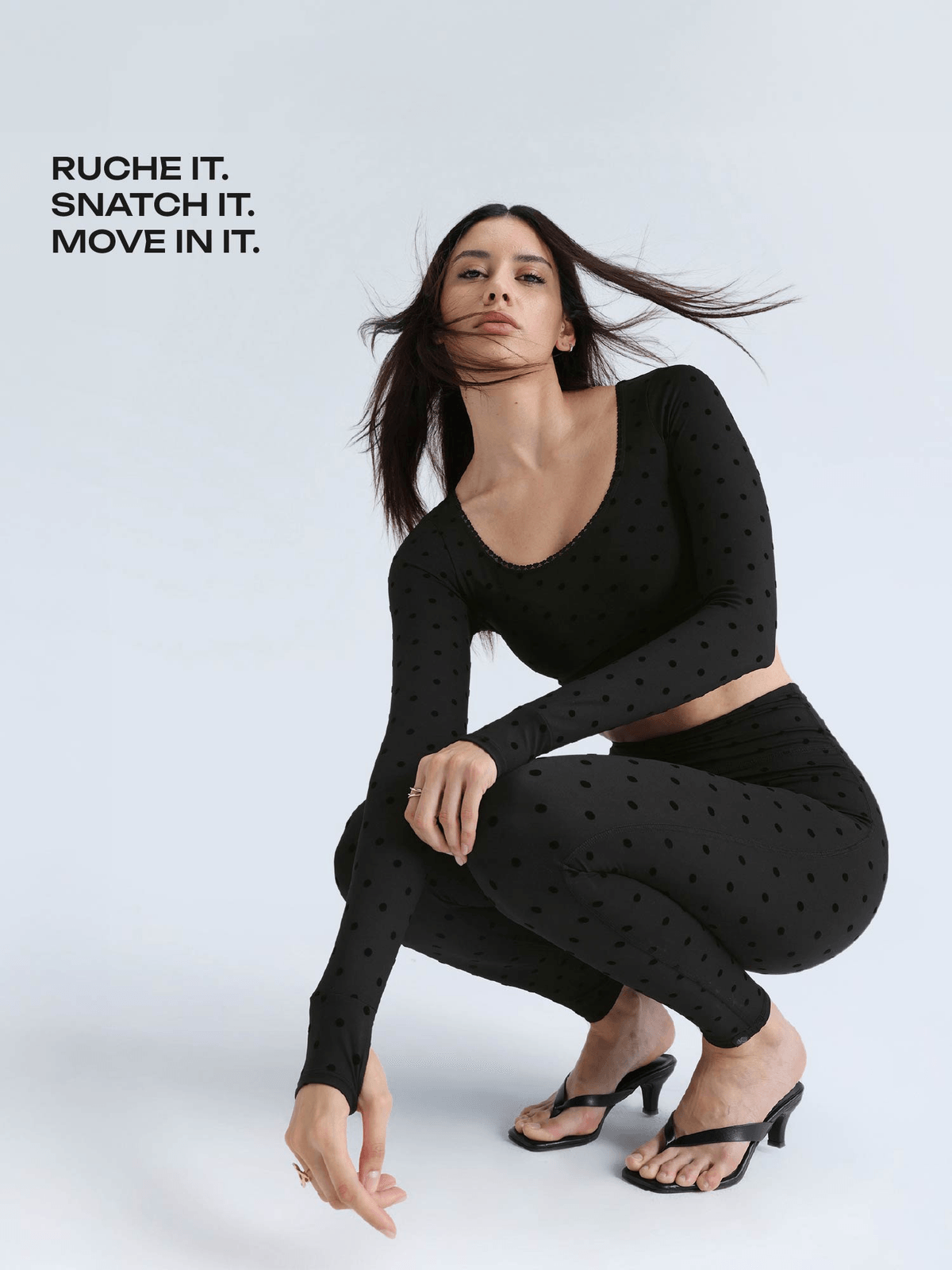 Black Polka Ruched Snug Leggings - View 2 - Superr*