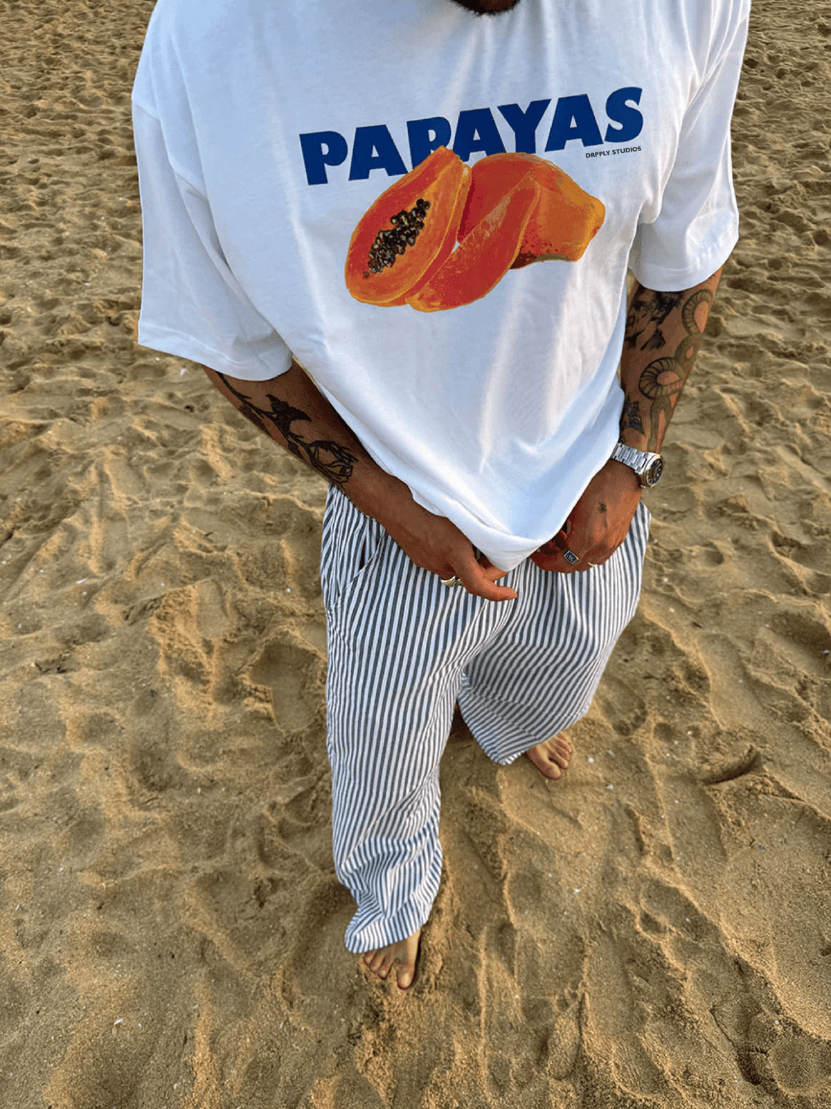 Oversized White Papayas T-shirt - Heavy 250 GSM Cotton - View 2 - Superr*